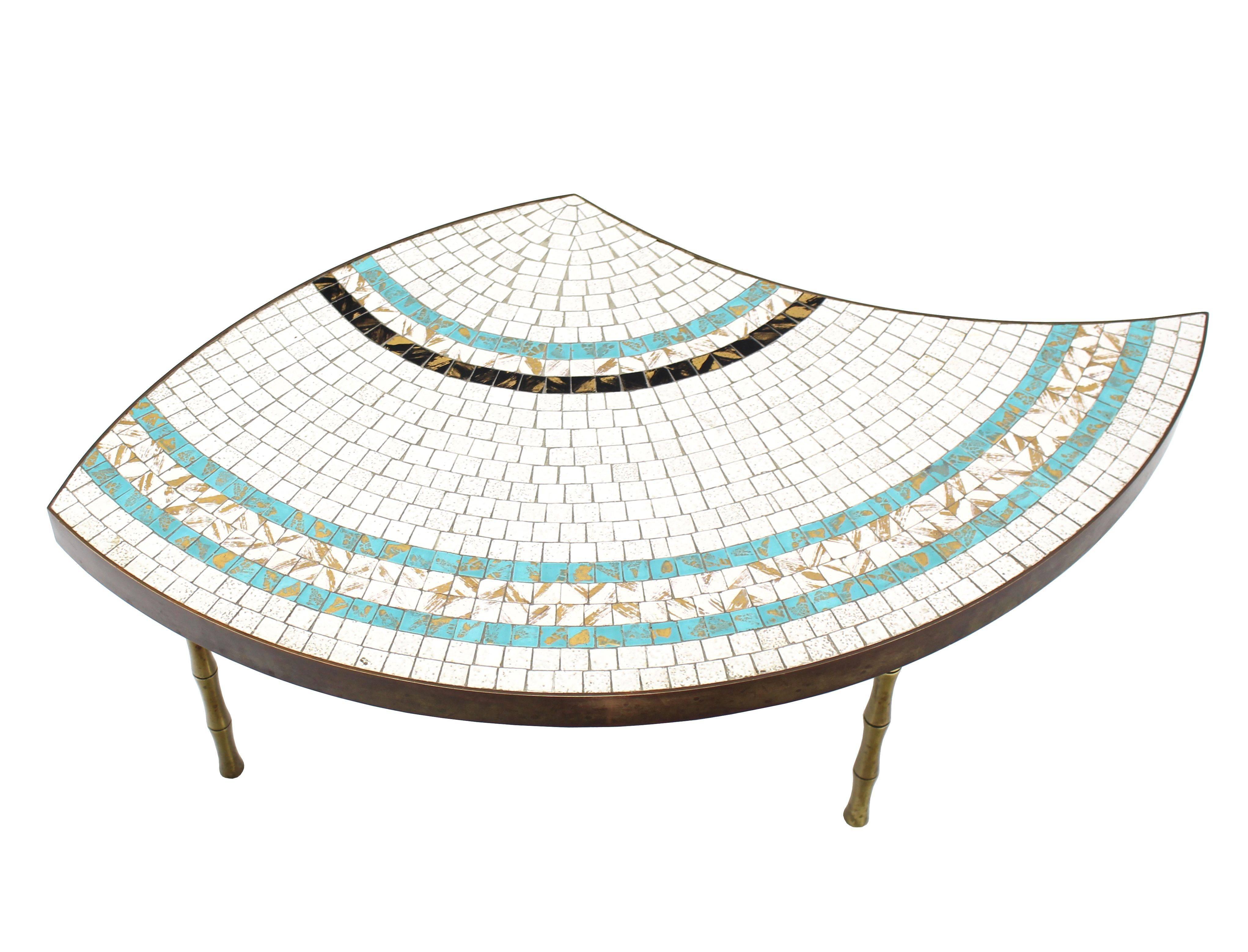 Three-Part Bronze and Mosaic Round Coffee Table 5