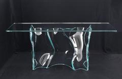 Organic Free Form Molded Bent Glass Wave Pattern Large Console Table Glass Top