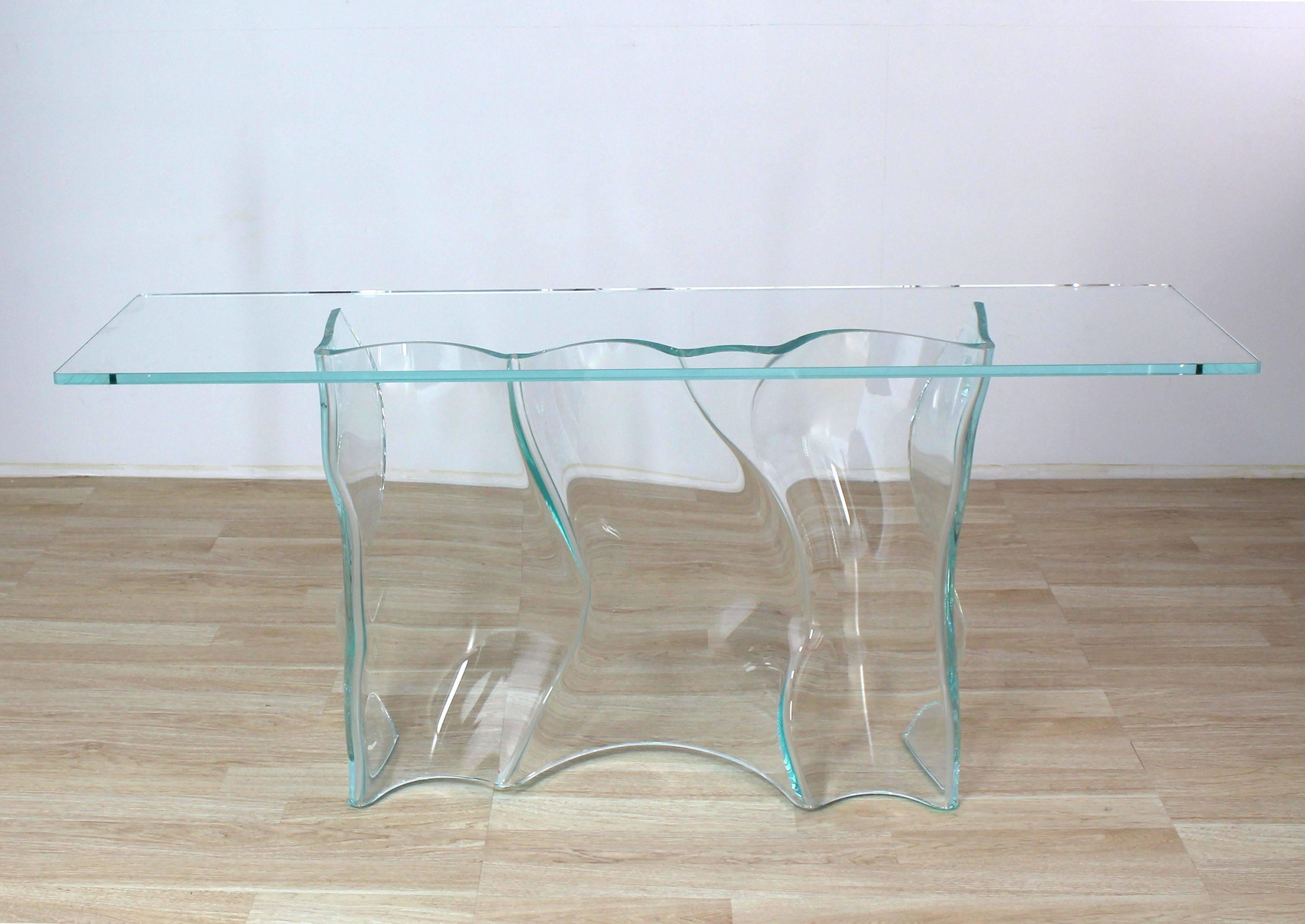 Großer Konsolentisch in freier Form aus geformtem, gebogenem Glas mit Wellenmuster (Moderne der Mitte des Jahrhunderts) im Angebot
