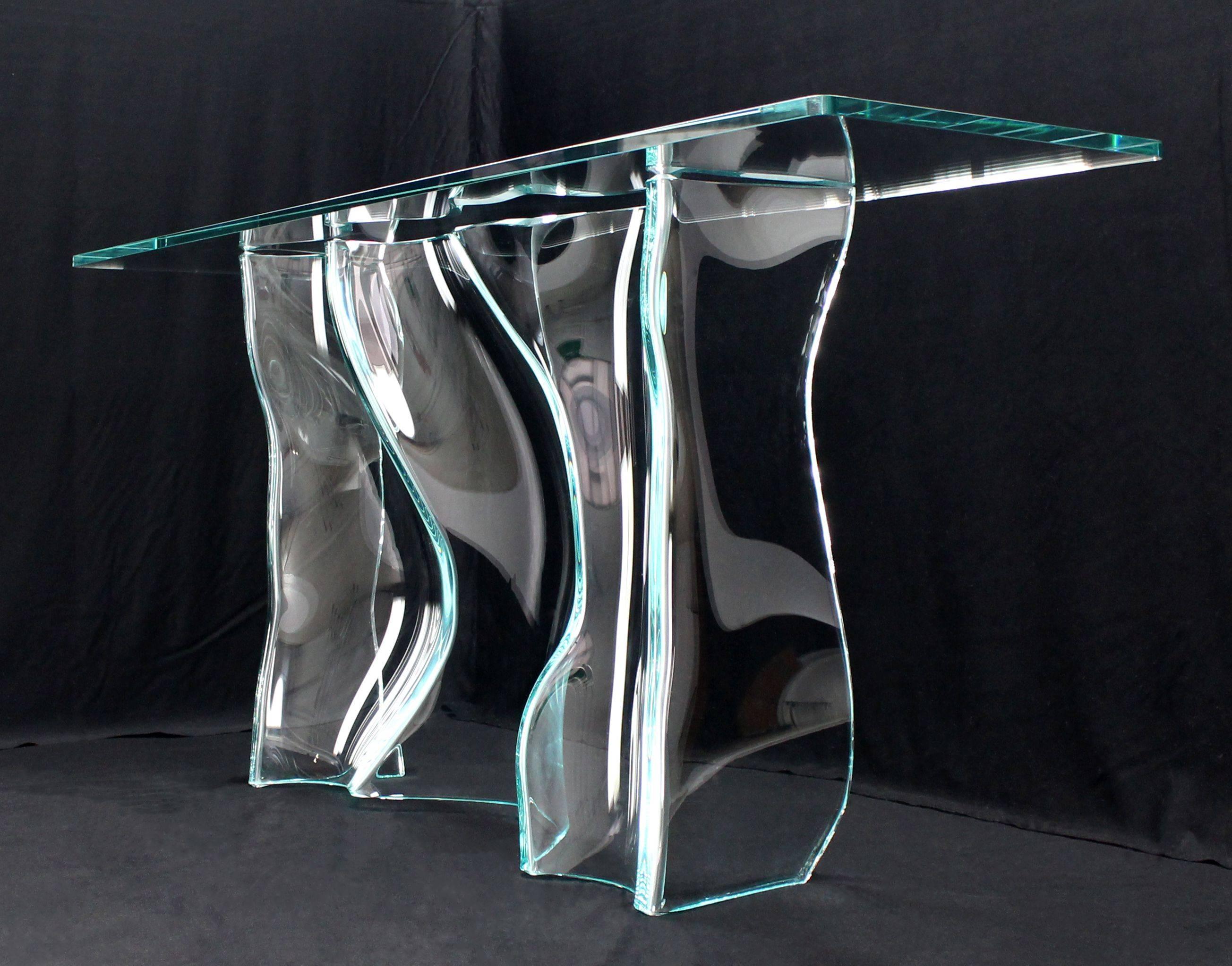 Großer Konsolentisch in freier Form aus geformtem, gebogenem Glas mit Wellenmuster (amerikanisch) im Angebot