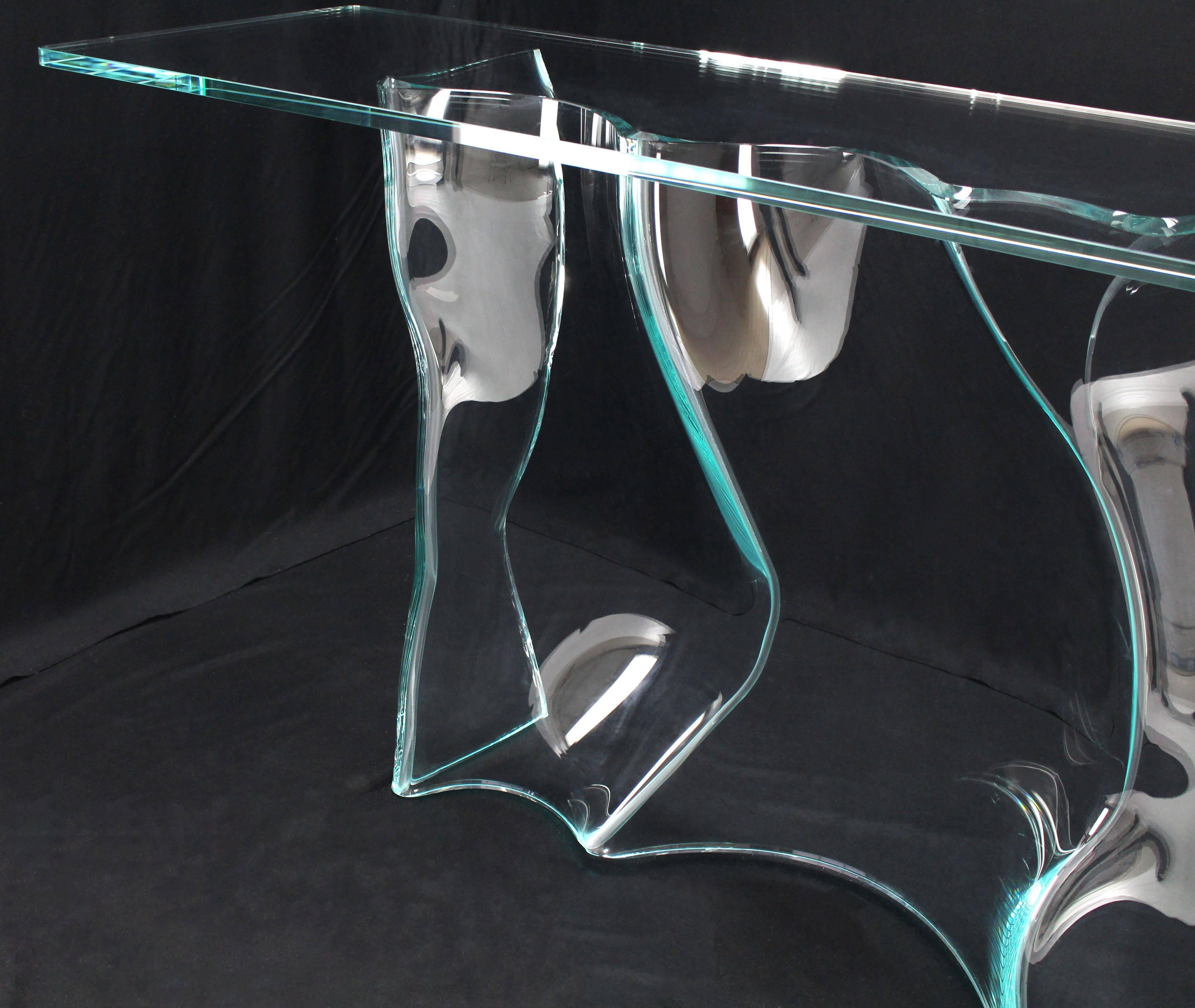 Organic Free Form Molded Bent Glass Wave Pattern Large Console Table Glass Top In Excellent Condition For Sale In Rockaway, NJ