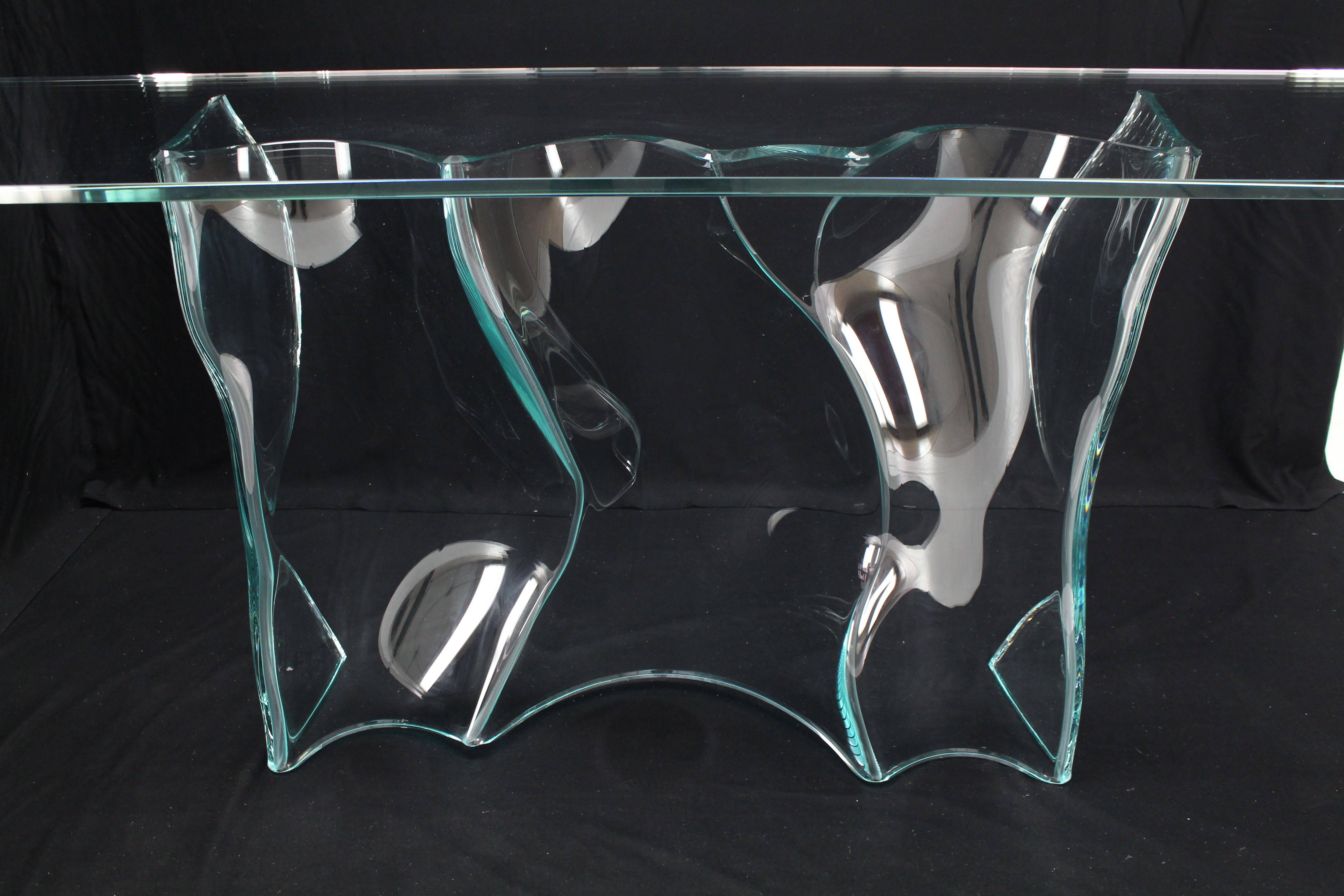 20th Century Organic Free Form Molded Bent Glass Wave Pattern Large Console Table Glass Top For Sale