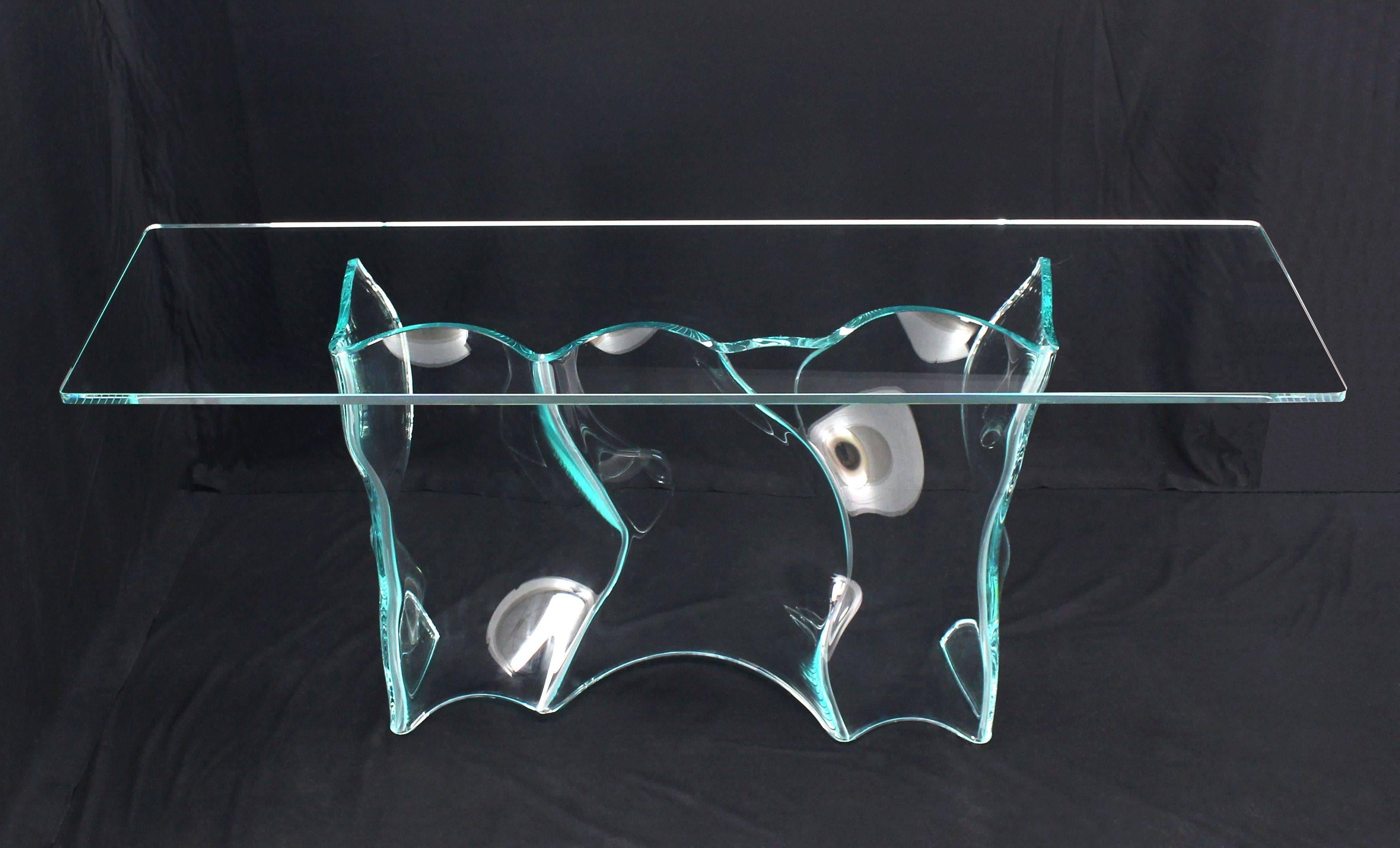 Organic Free Form Molded Bent Glass Wave Pattern Large Console Table Glass Top For Sale 1