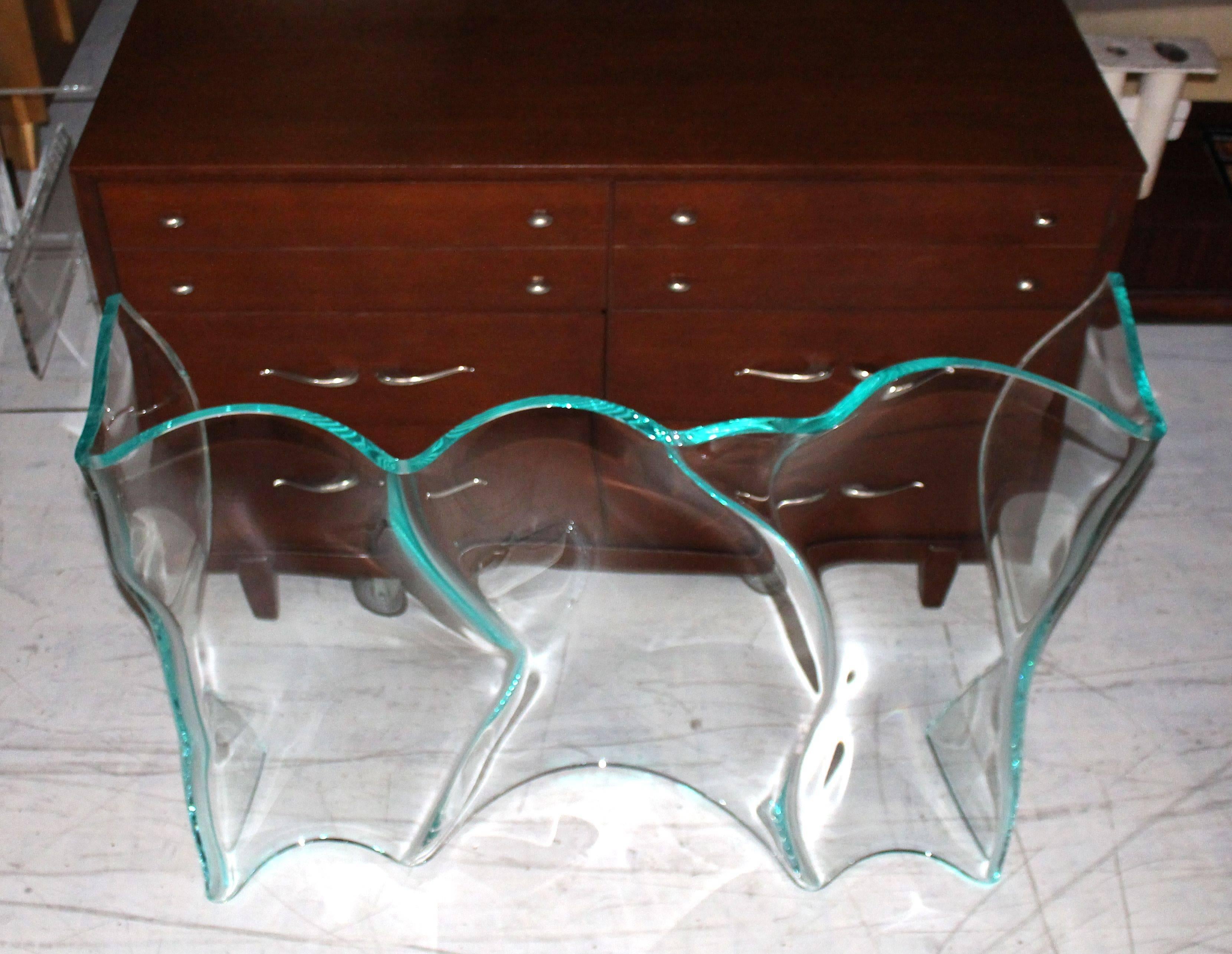 Organic Free Form Molded Bent Glass Wave Pattern Large Console Table Glass Top For Sale 2