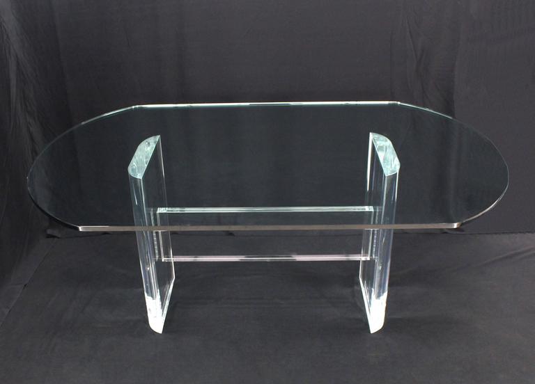 Thick Oval Glass Top Lucite Base Dining Conference Table at 1stDibs