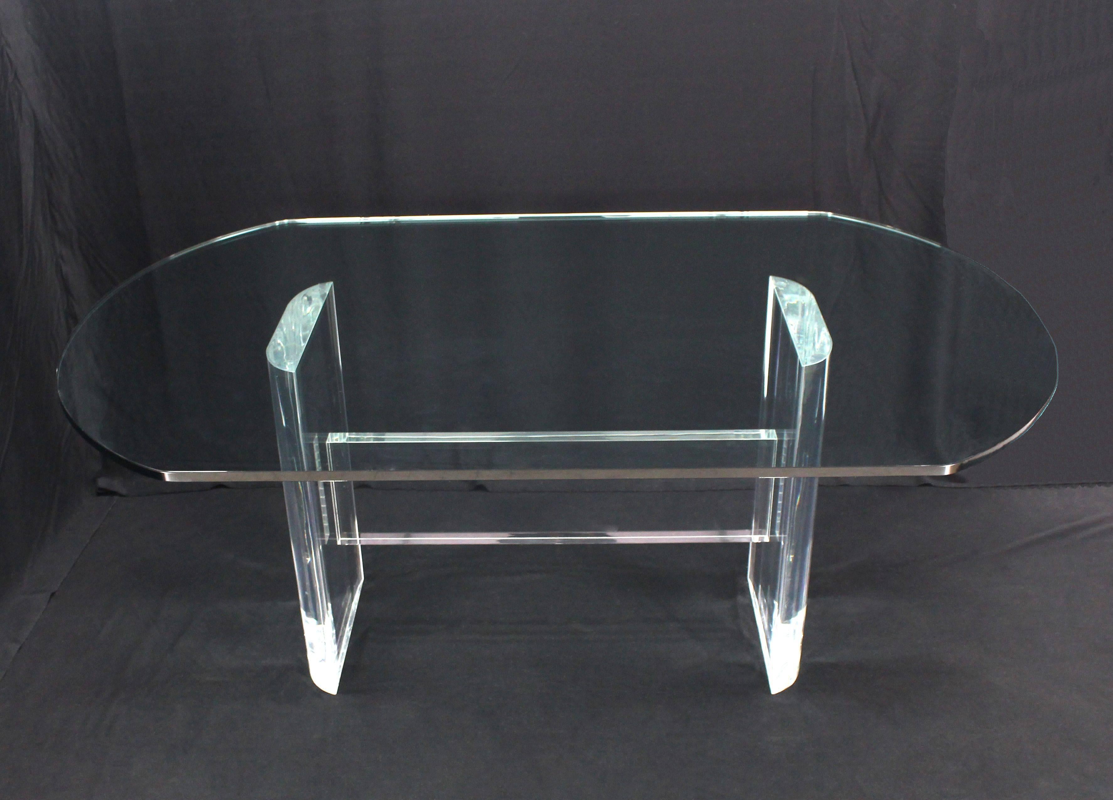 Thick Oval Glass Top Lucite Base Dining Conference Table  1
