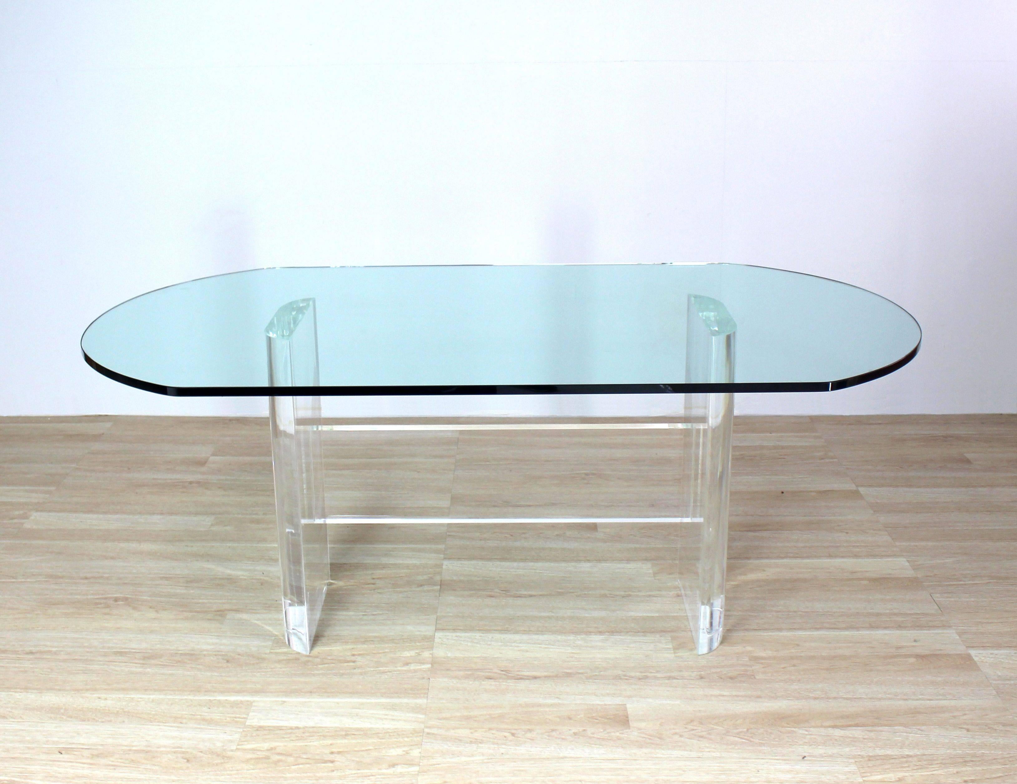 Thick Oval Glass Top Lucite Base Dining Conference Table  2