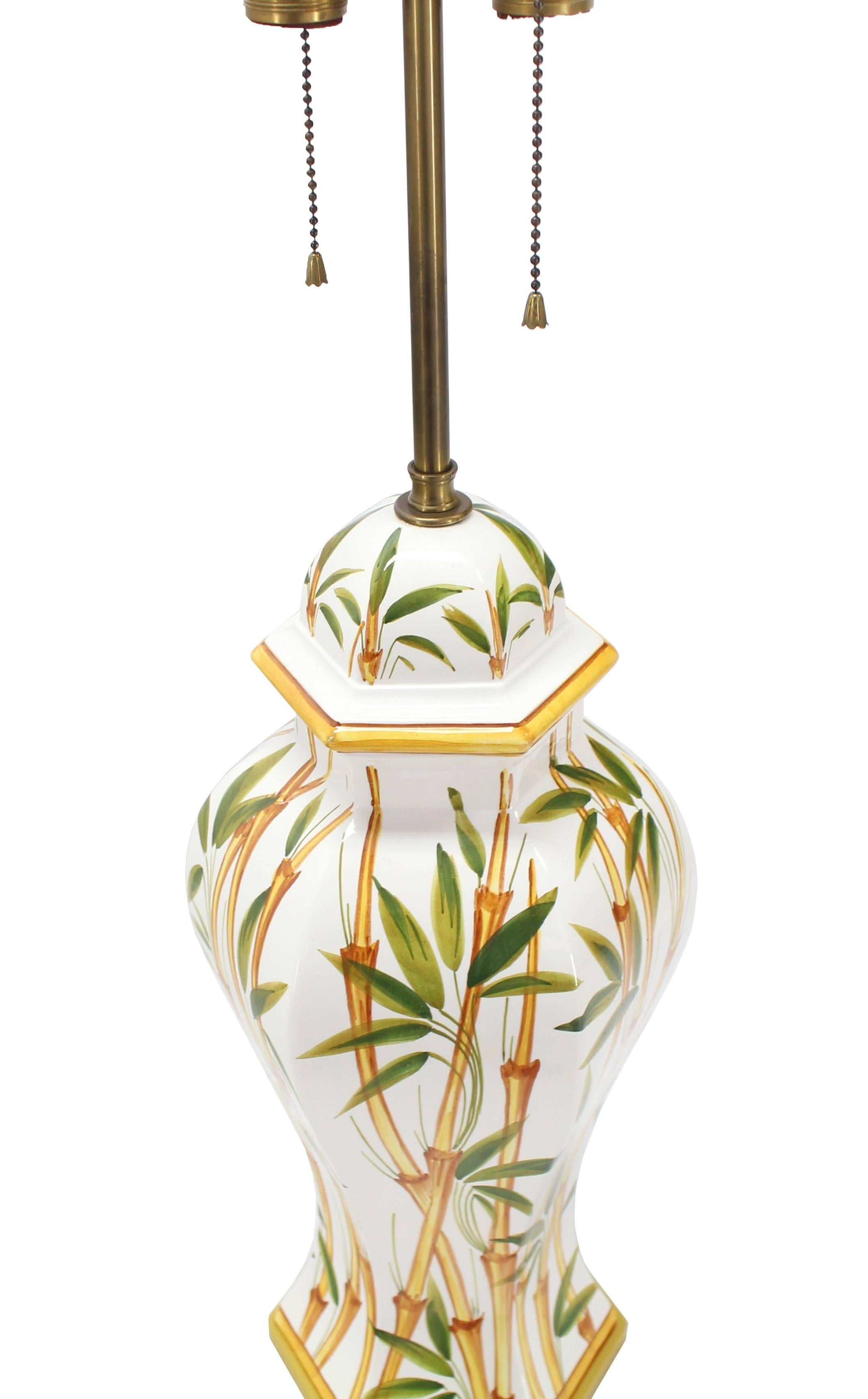 American Pair of Bamboo Hand Decorated Table Lamps For Sale