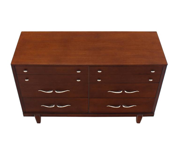 Mid Century Modern Dresser Double Oak Refinished Restored MINT For Sale at 1stDibs
