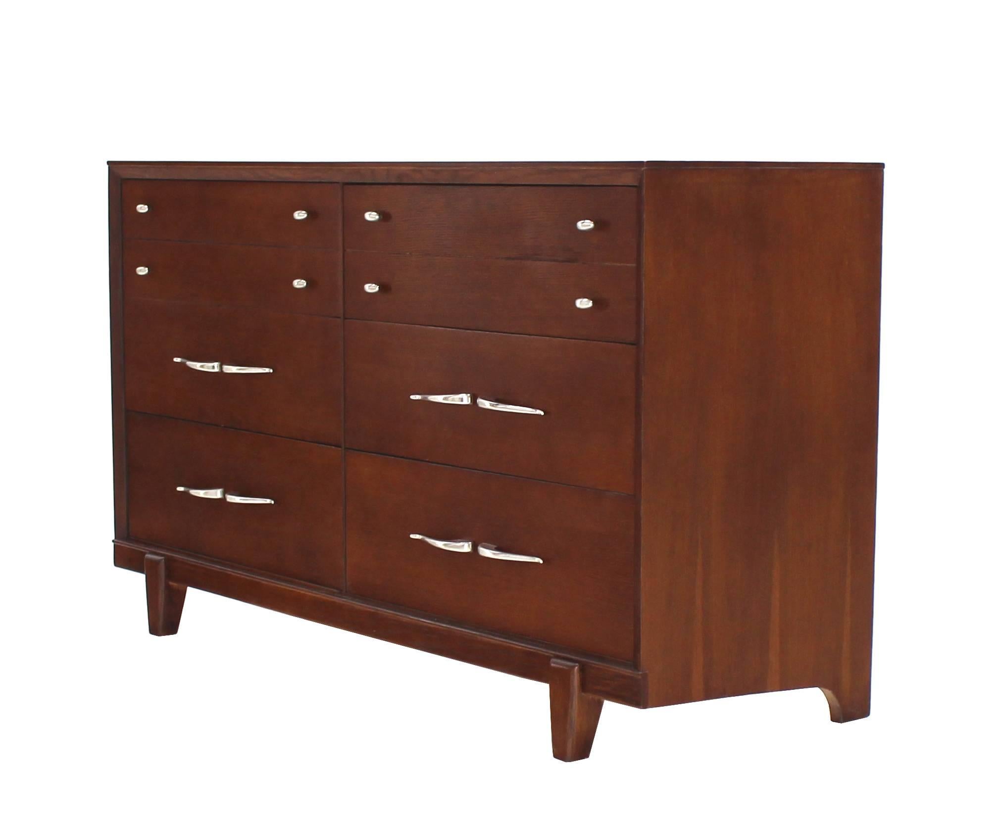 Lacquered Mid Century Modern Dresser Double Oak Refinished Restored MINT For Sale