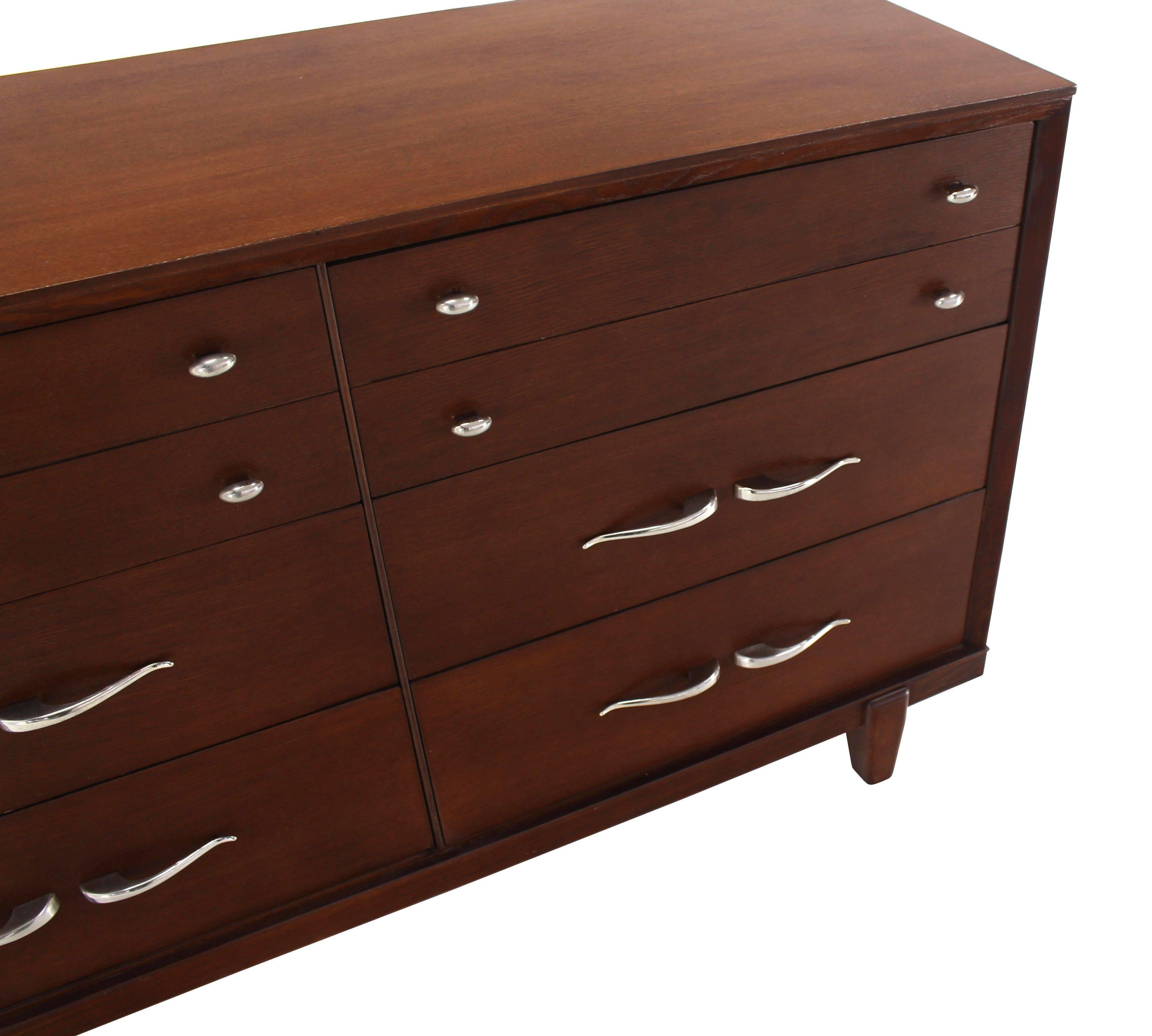 Mid Century Modern Dresser Double Oak Refinished Restored MINT For Sale 1