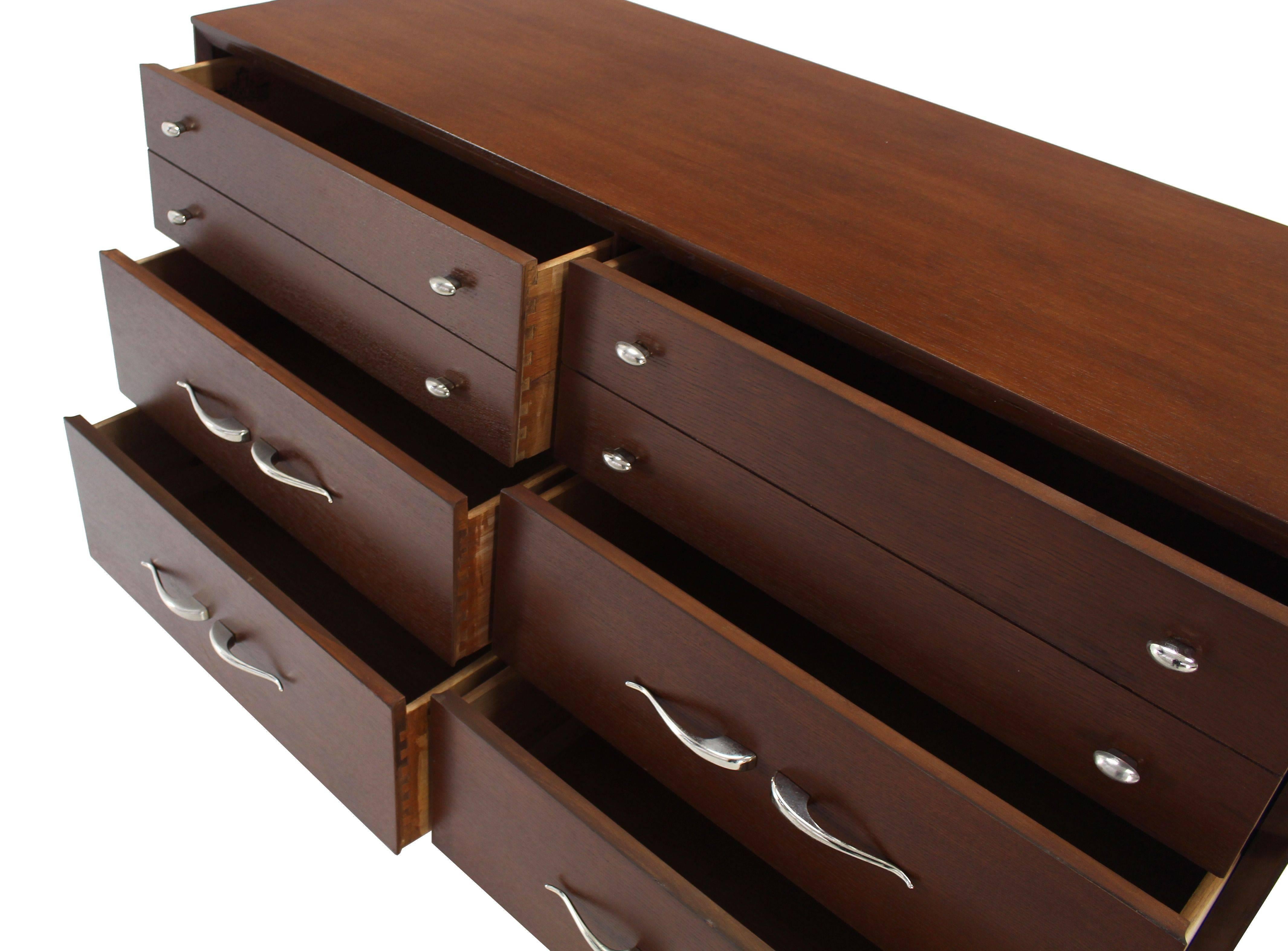 Mid Century Modern Dresser Double Oak Refinished Restored MINT For Sale 2