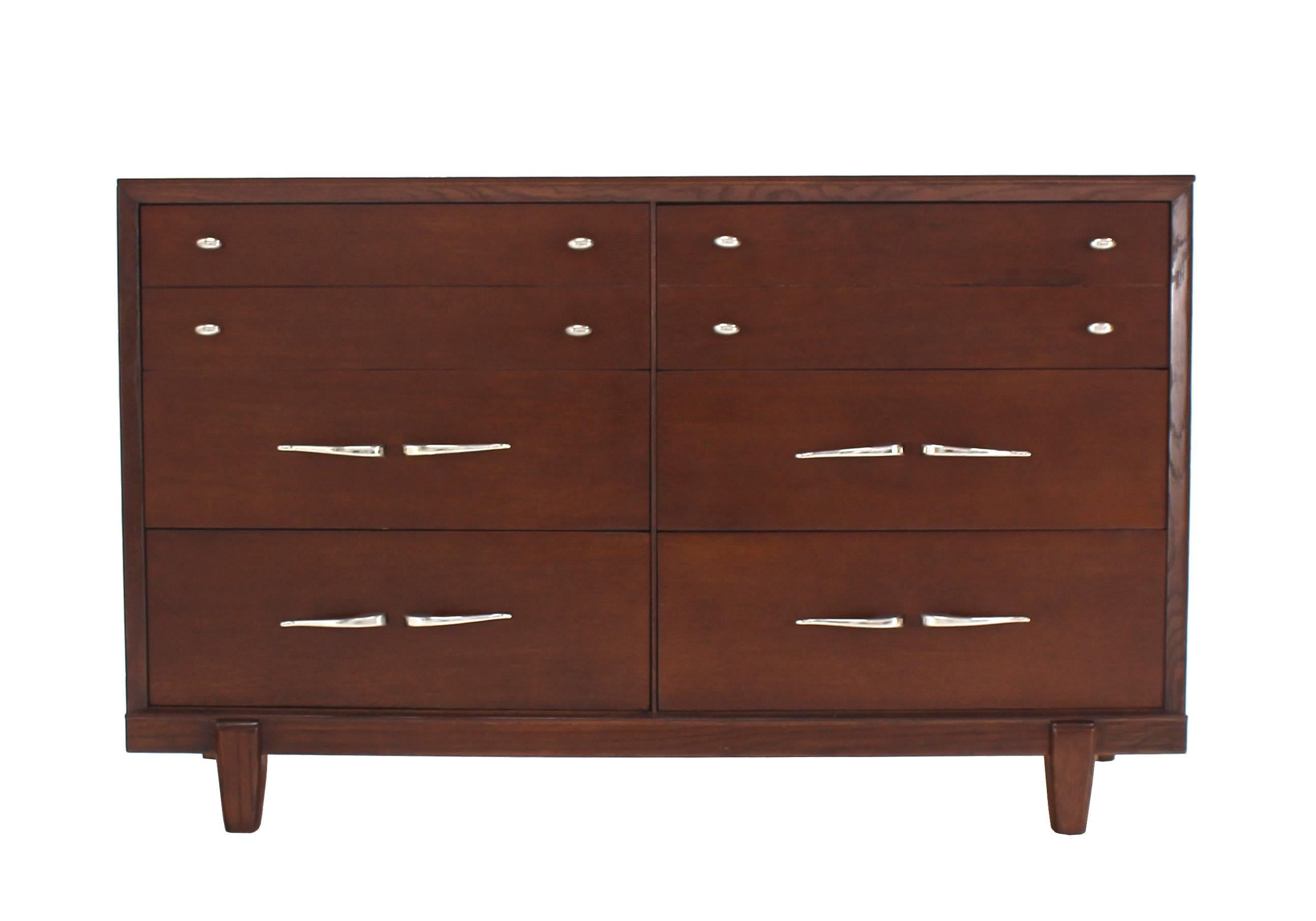 Mid Century Modern Dresser Double Oak Refinished Restored MINT For Sale 3