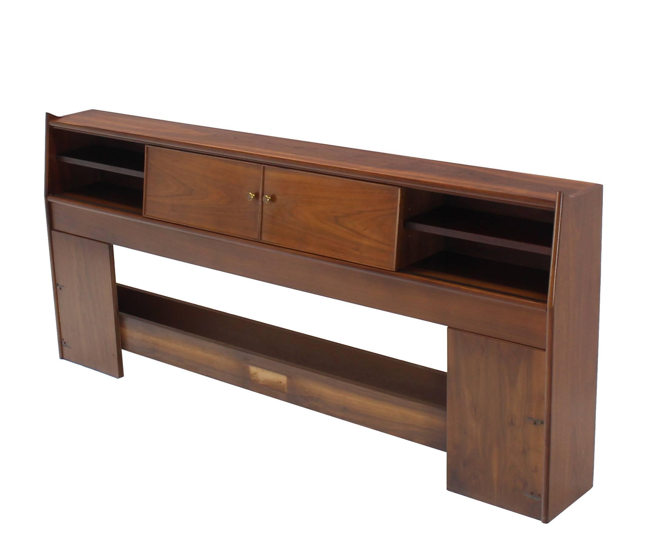 Very nice walnut wood grain pattern headboard with storage compartment.