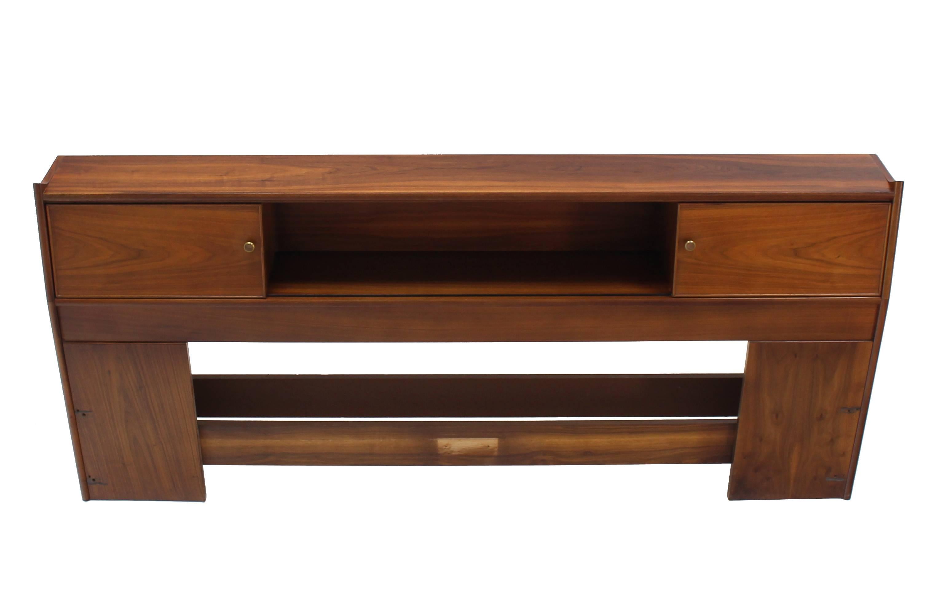 American Mid-Century Modern Walnut King Headboard with Storage Compartment