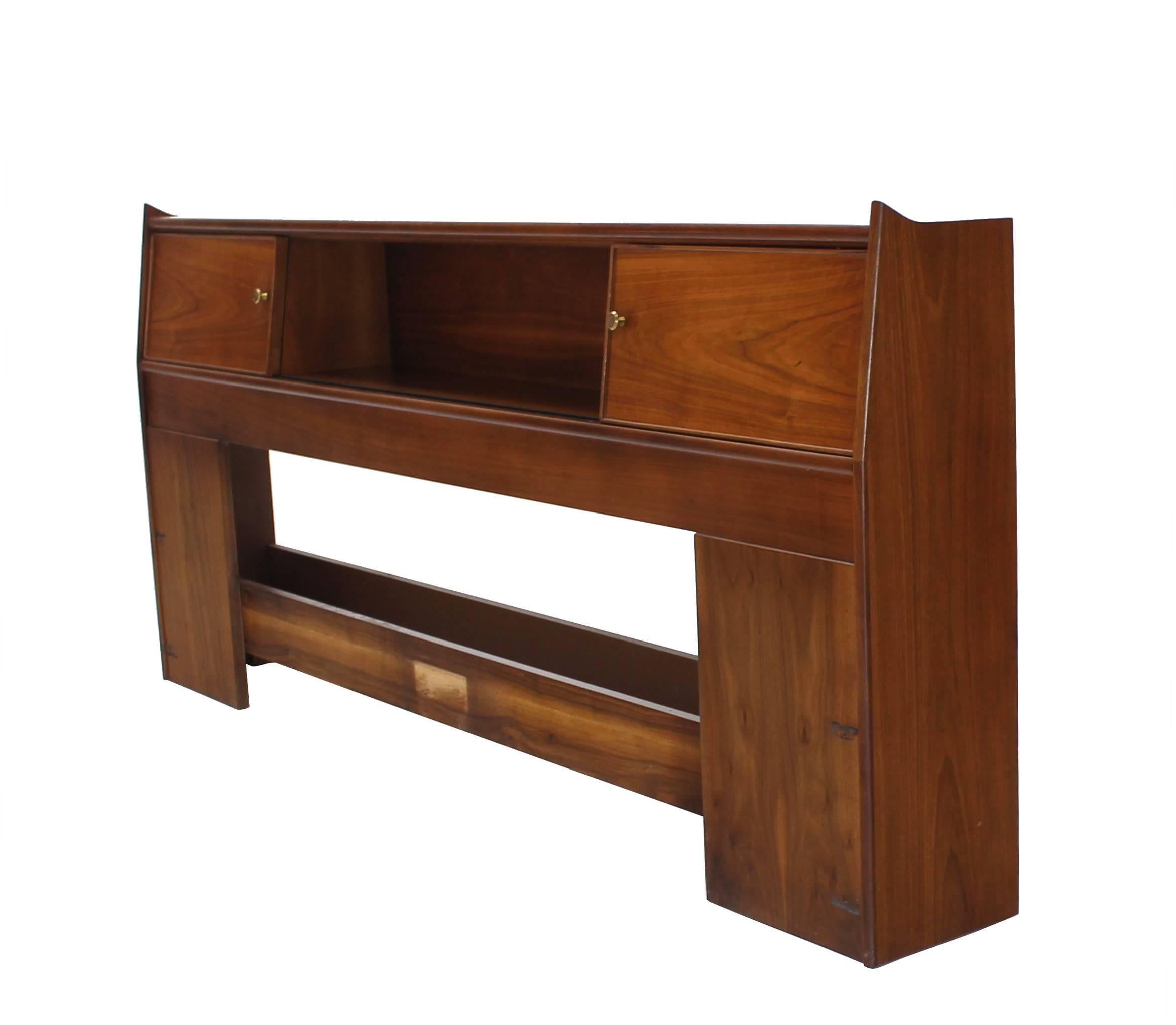 Mid-Century Modern Walnut King Headboard with Storage Compartment 1