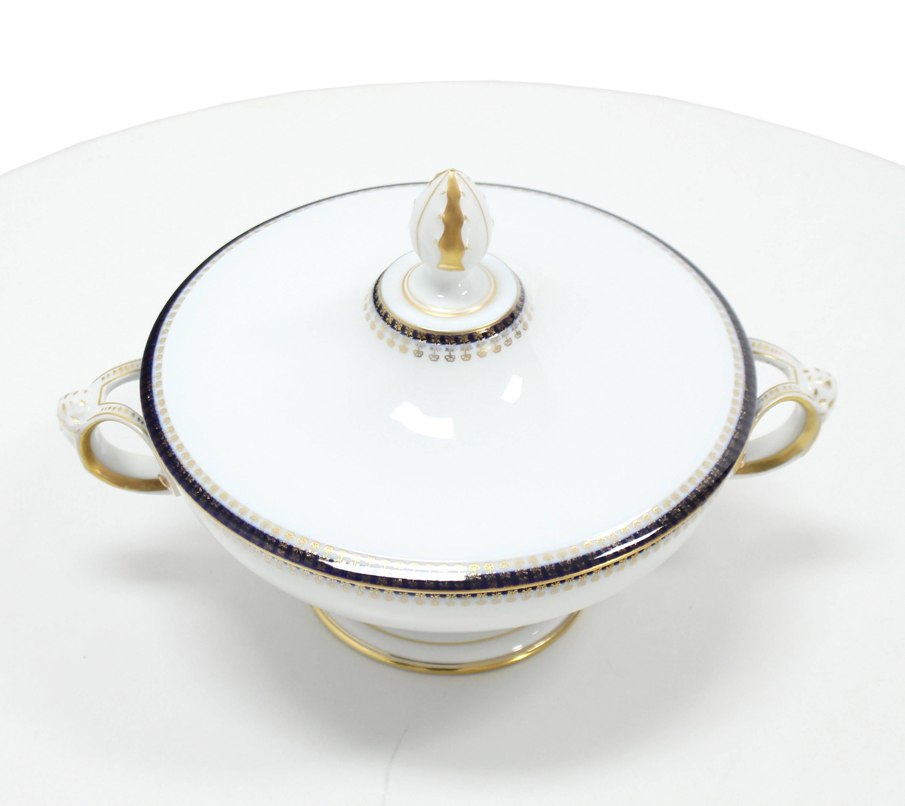 Mid-Century Modern Rosenthal Porcelain Tureen Serving Dish Cobalt and Gold For Sale