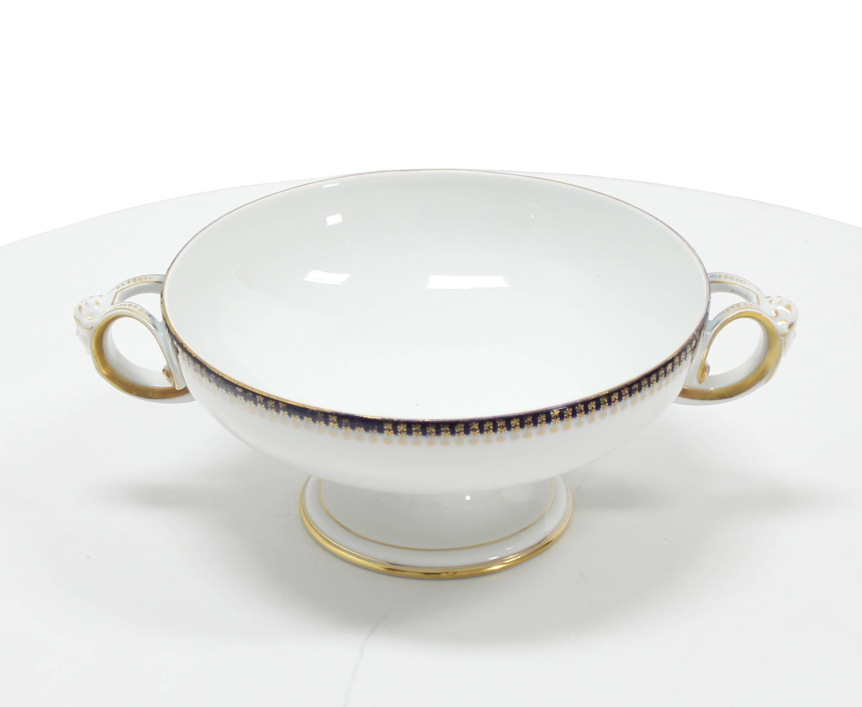 20th Century Rosenthal Porcelain Tureen Serving Dish Cobalt and Gold For Sale