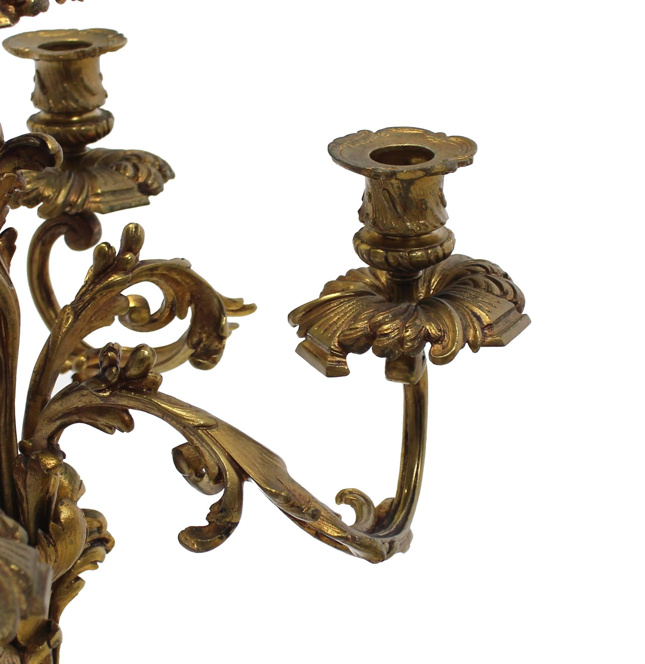 Rococo Style Gilt Metal Candelabra Table Lamp In Excellent Condition For Sale In Rockaway, NJ