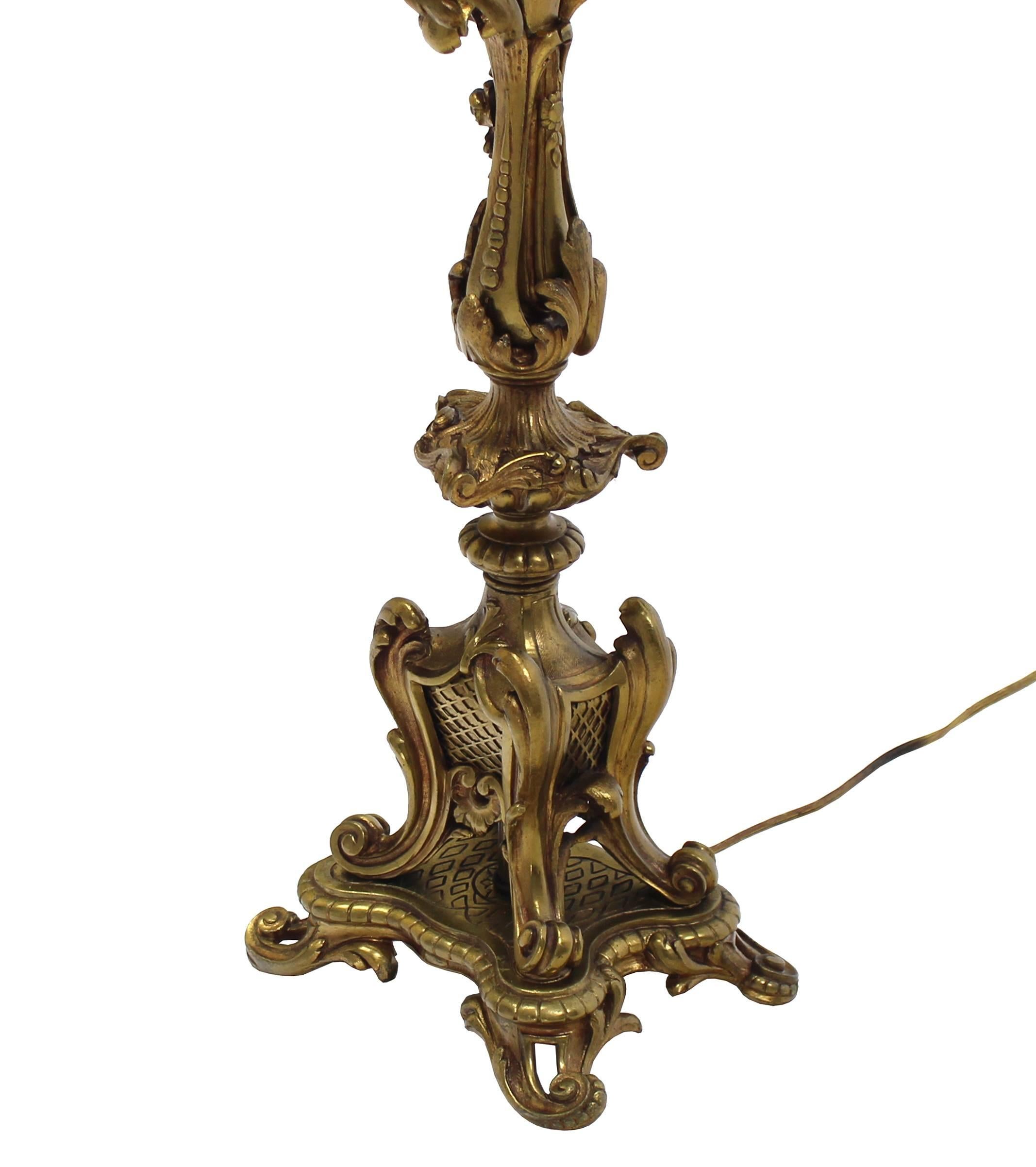 20th Century Rococo Style Gilt Metal Candelabra Table Lamp For Sale