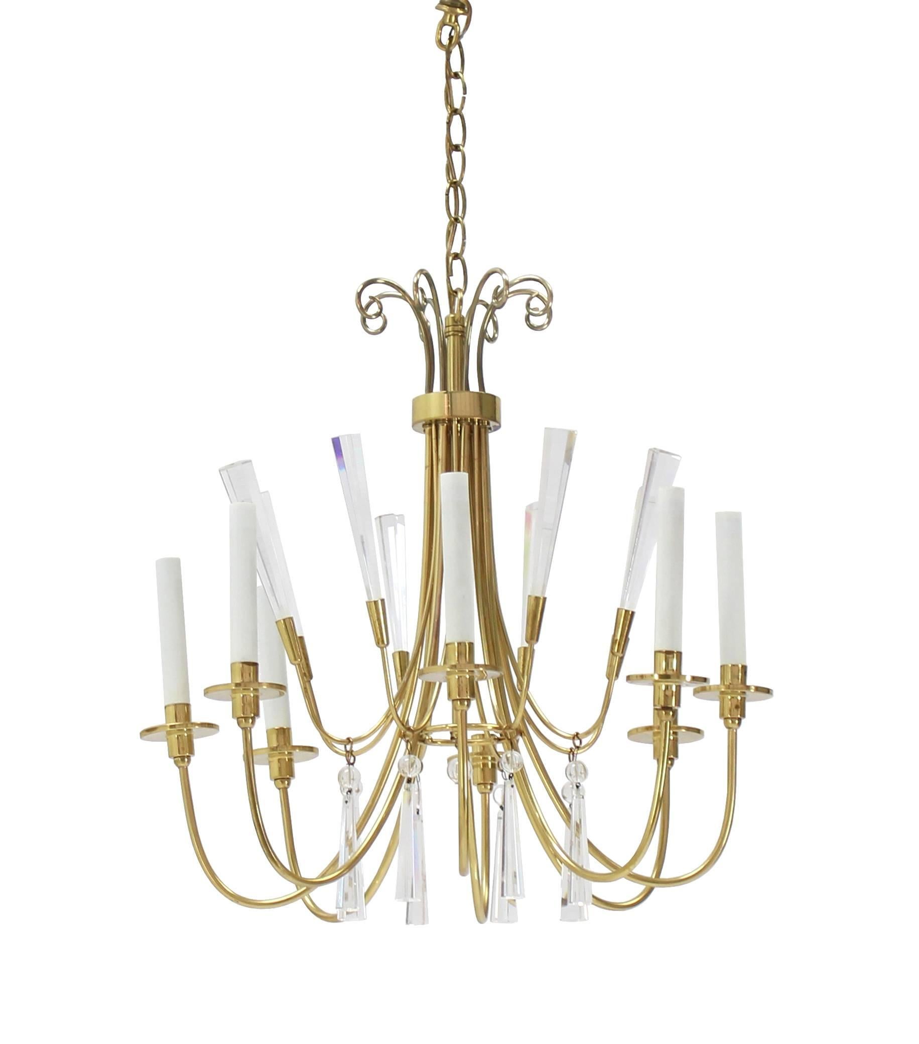 Brass and Lucite Mid-Century Modern Light Fixture Chandelier  For Sale 1