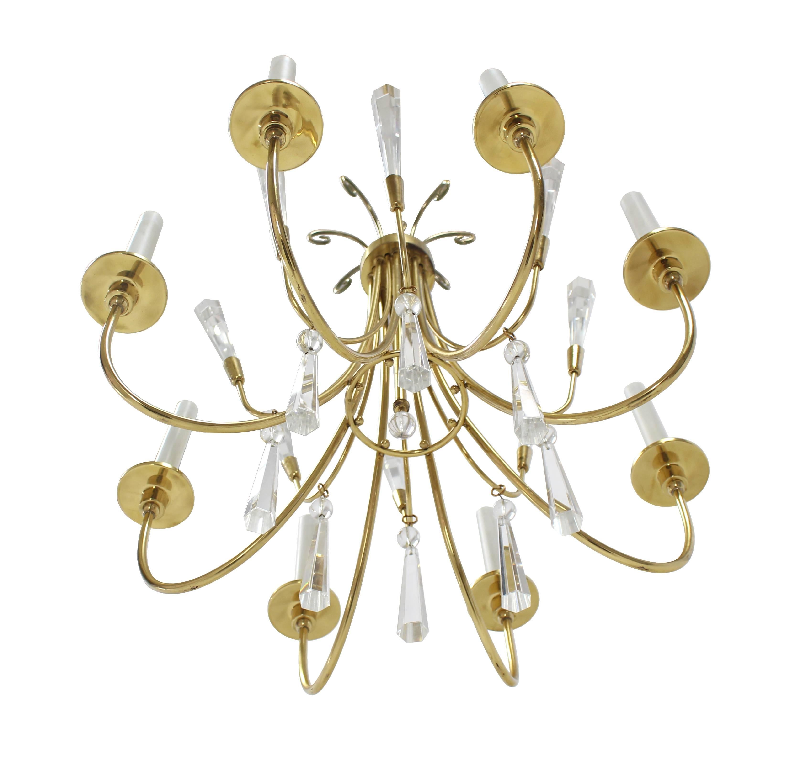 Brass and Lucite Mid-Century Modern Light Fixture Chandelier  For Sale 3