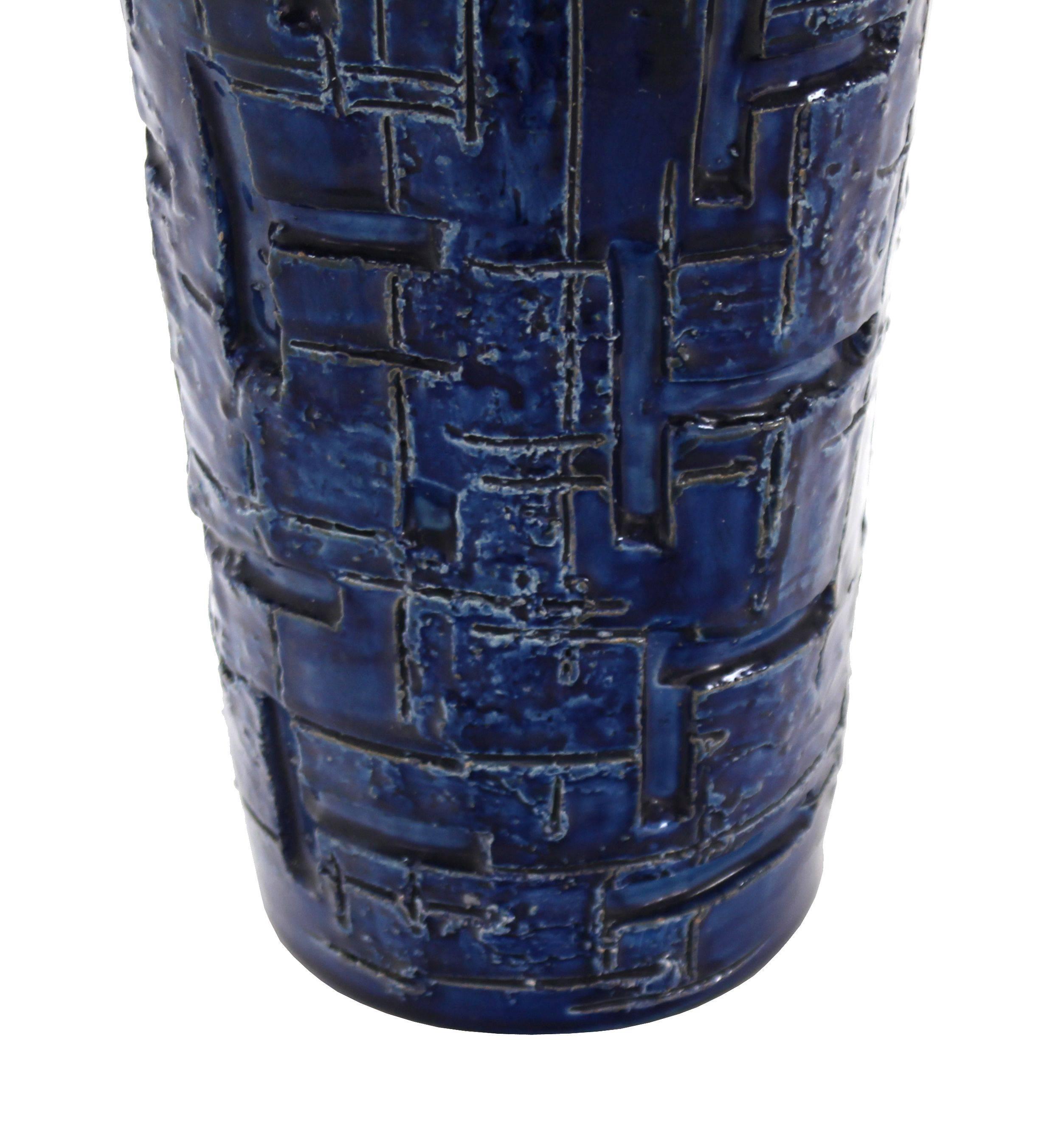 Cobalt Blue Glaze Mid-Century Modern Tapered Shape Square to Round Pottery Vase 2