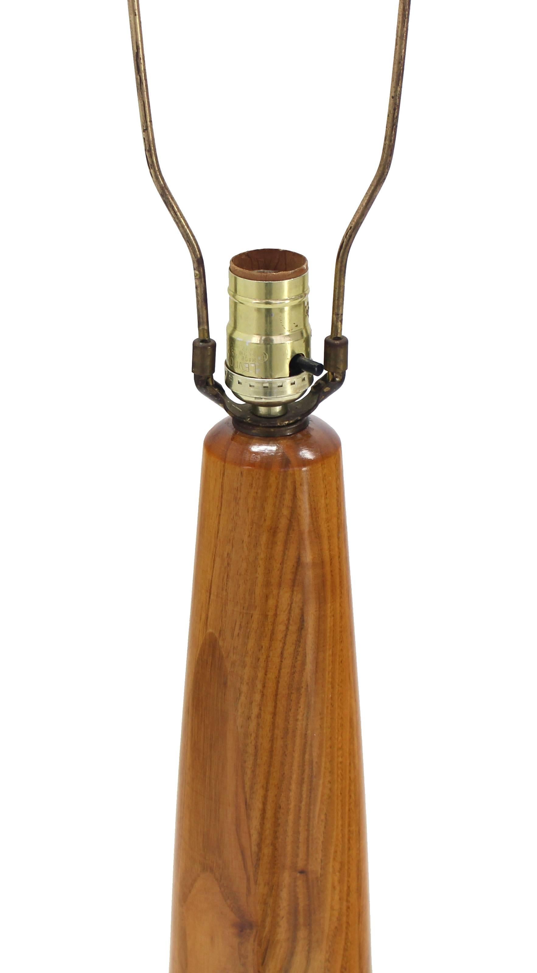 Mid-Century Modern Tall Teak Cone Shape Table Lamp