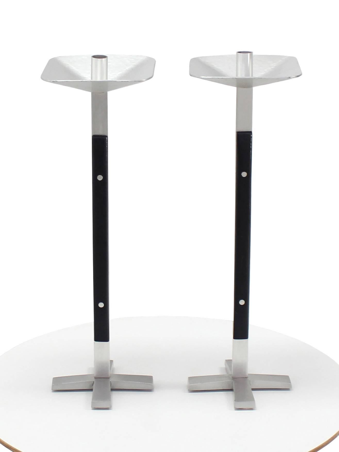 Mid-Century Modern Pair of Large Oversize Tall Swiss Made Candlesticks For Sale