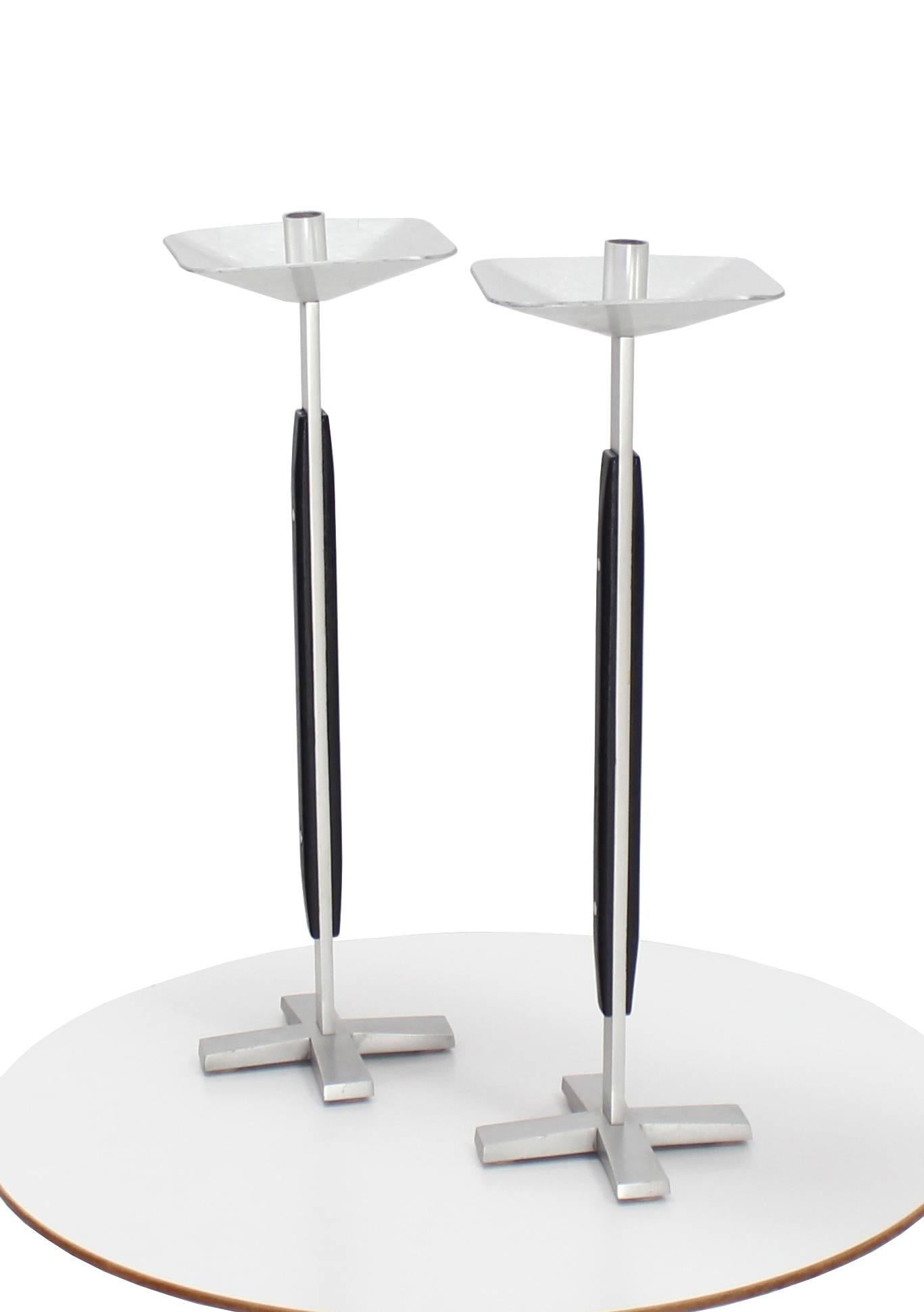 Metal Pair of Large Oversize Tall Swiss Made Candlesticks For Sale
