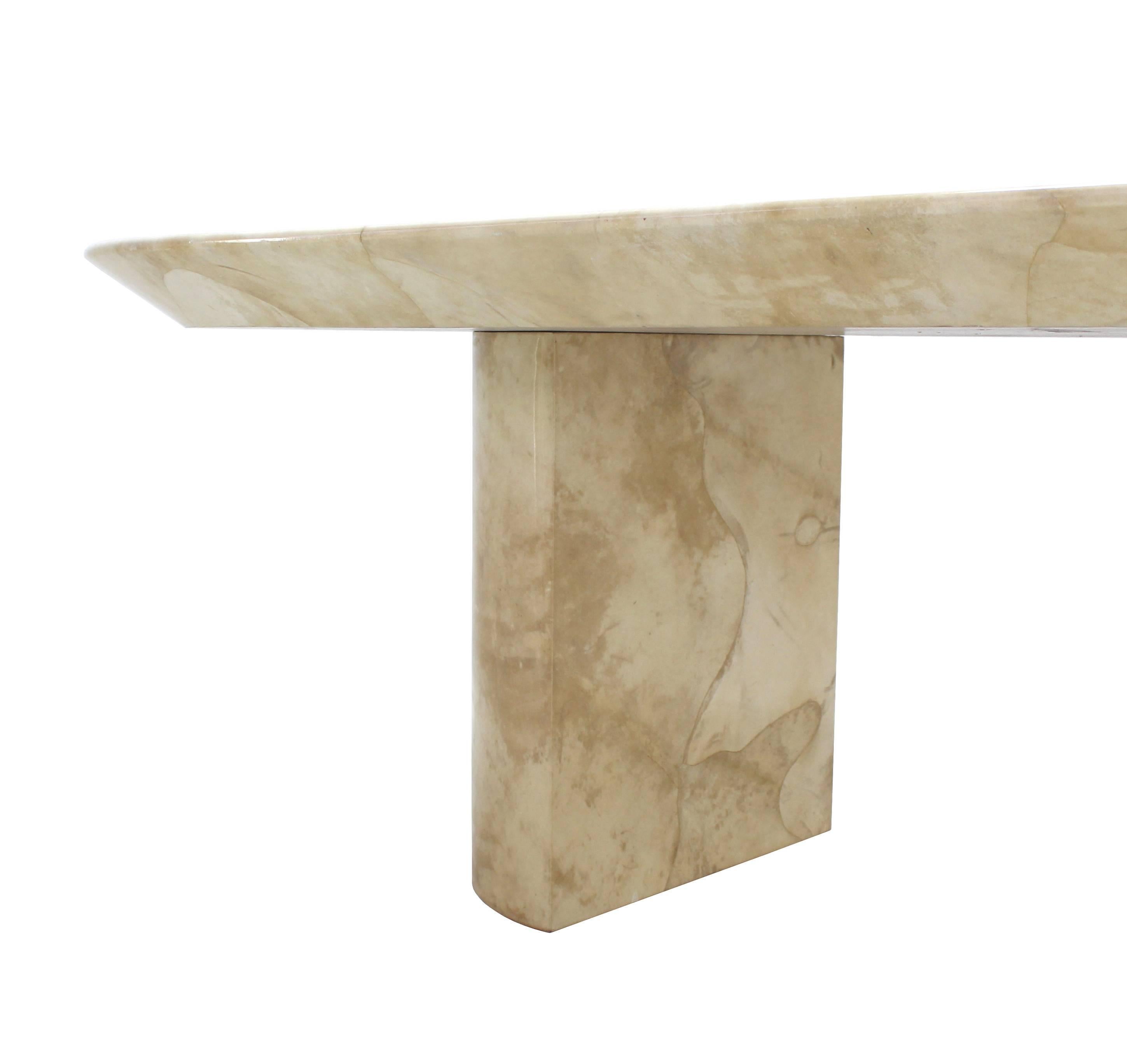 Lacquered Goatskin Parchment Two Pedestal Oval Dining Table