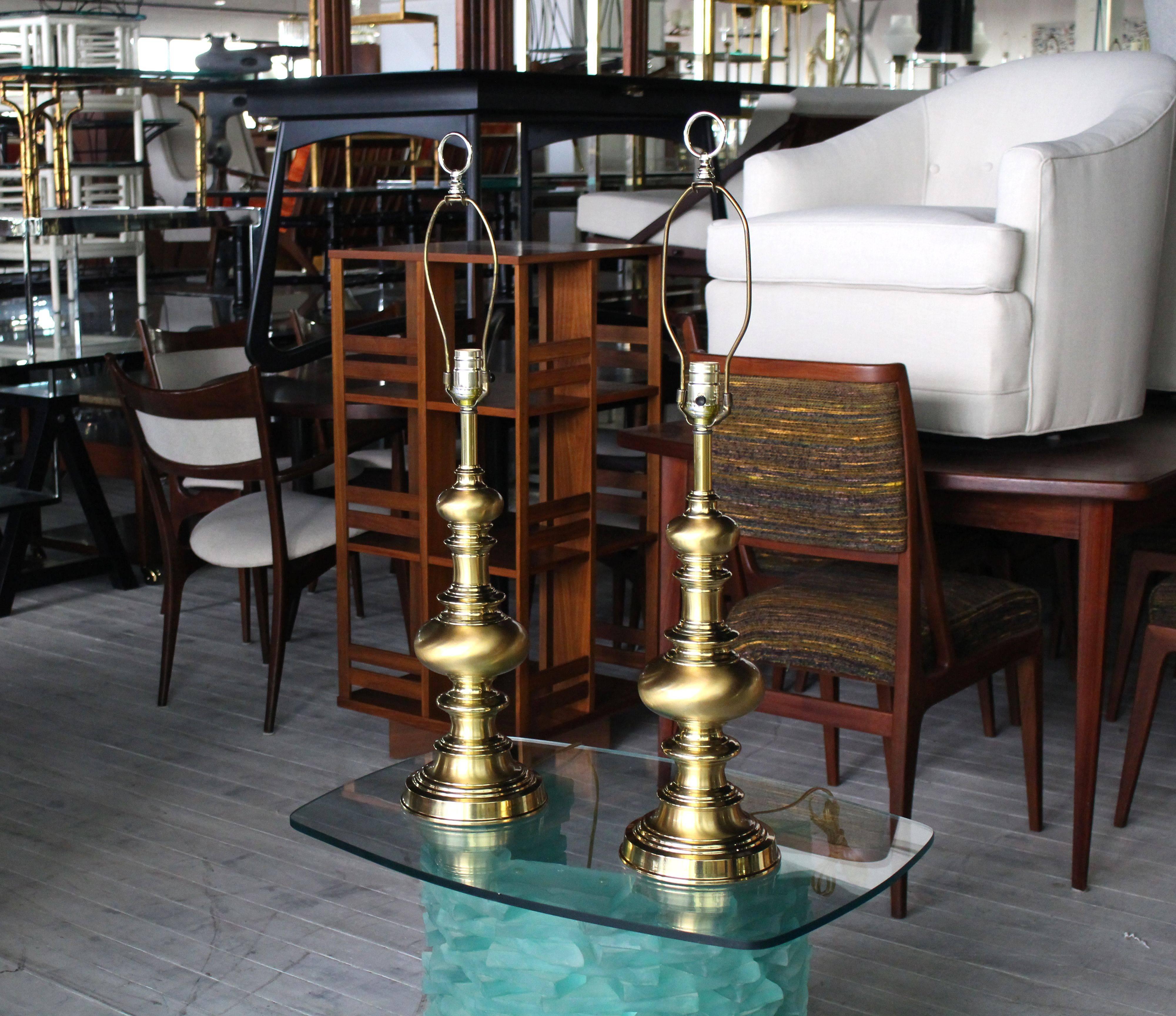 Pair of very nice Mid-Century Modern heavy solid brass table lamps.