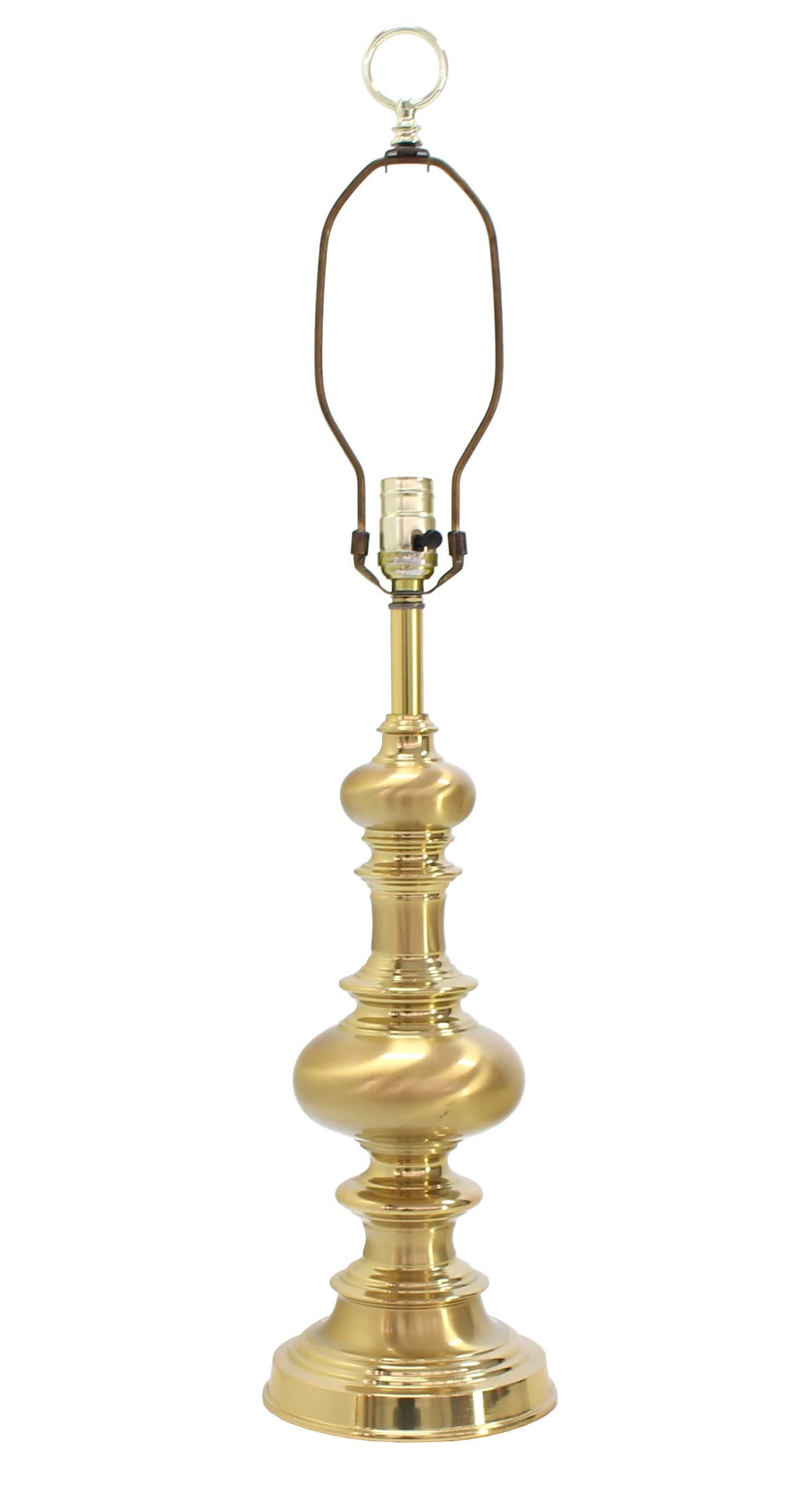 American Pair of Heavy Solid Brass Finial Shape Table Lamps For Sale
