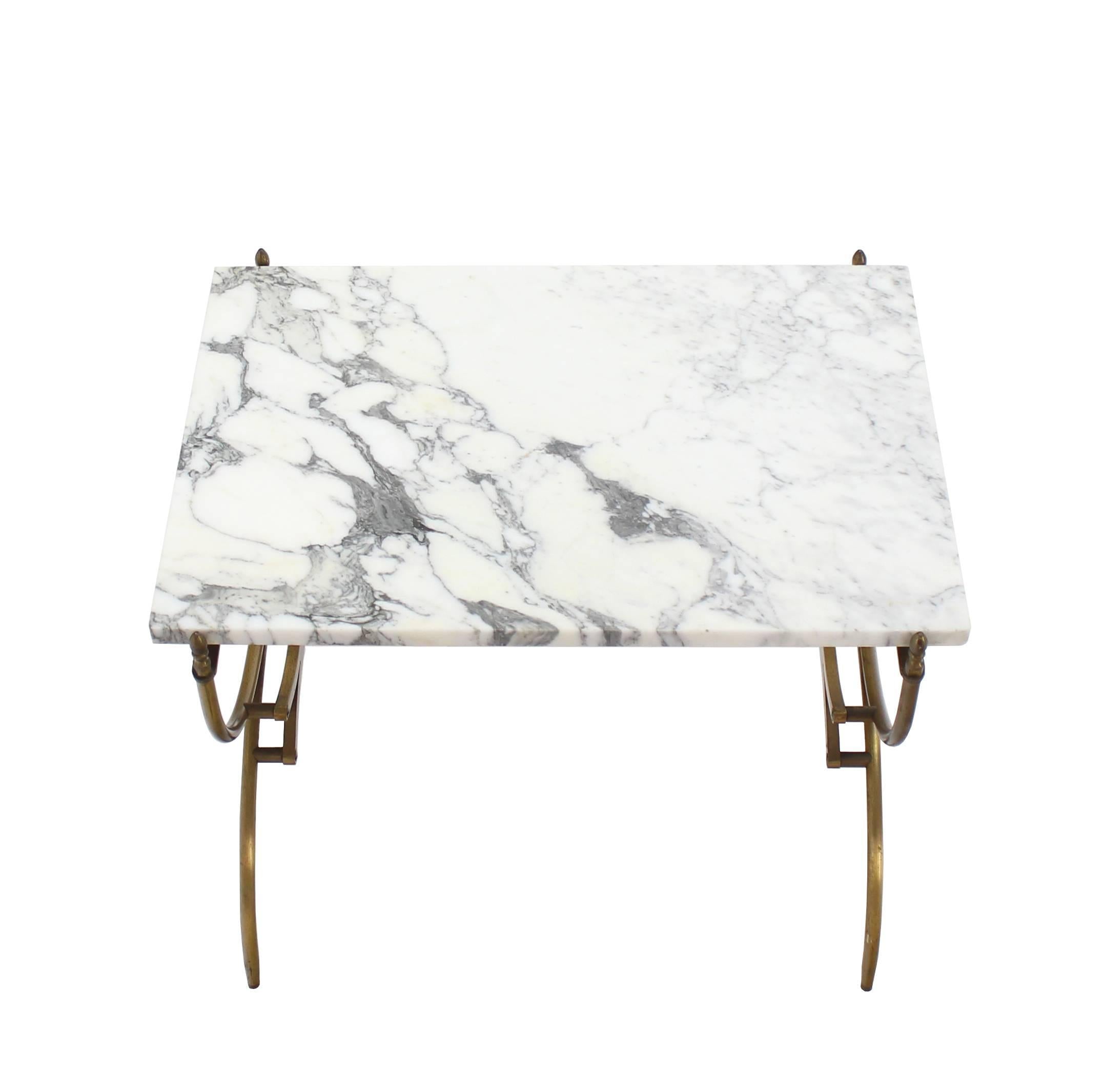 Mid-Century Modern Solid Brass Marble Top Arch Shape Legs Side Table For Sale