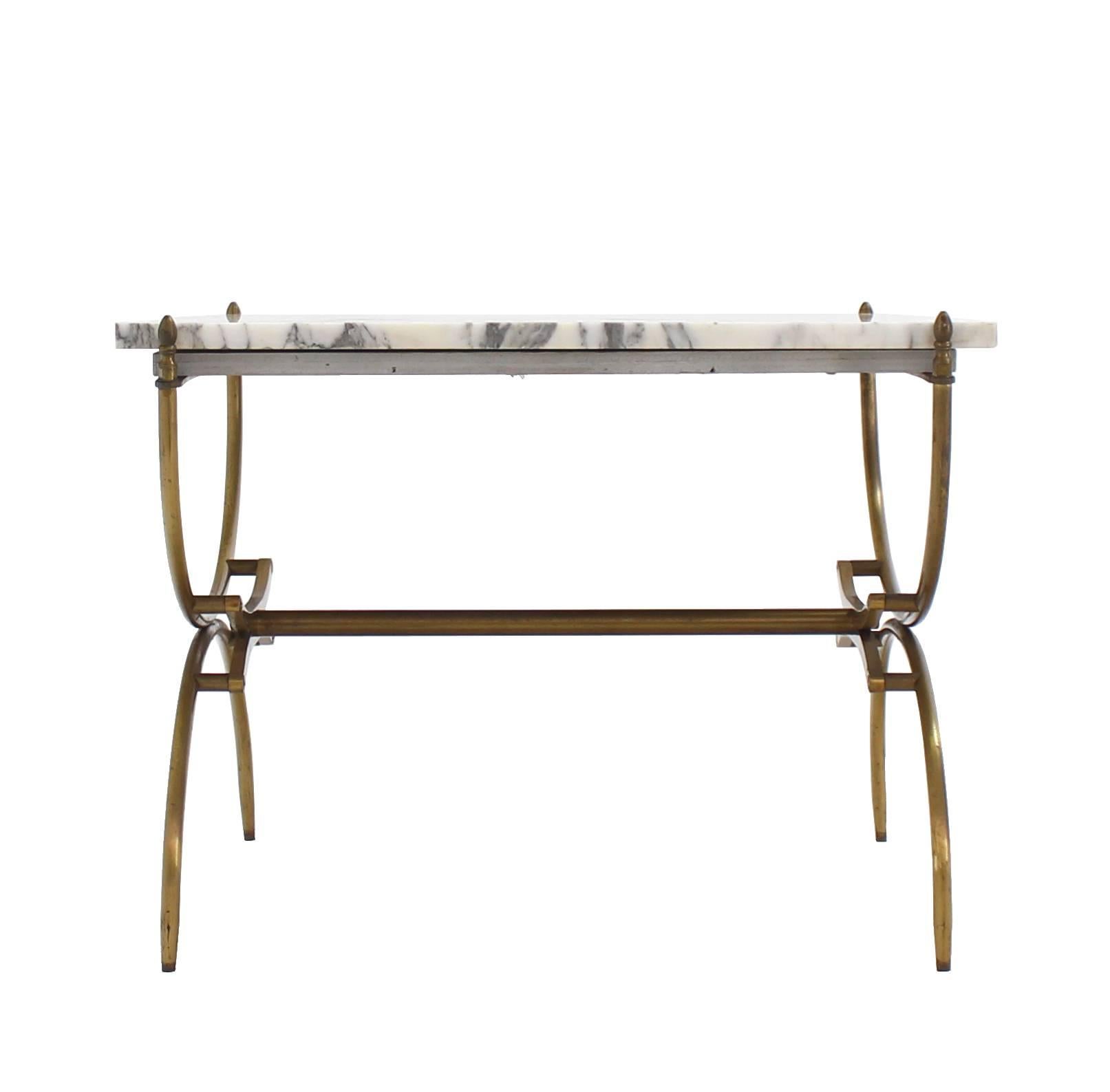 American Solid Brass Marble Top Arch Shape Legs Side Table For Sale