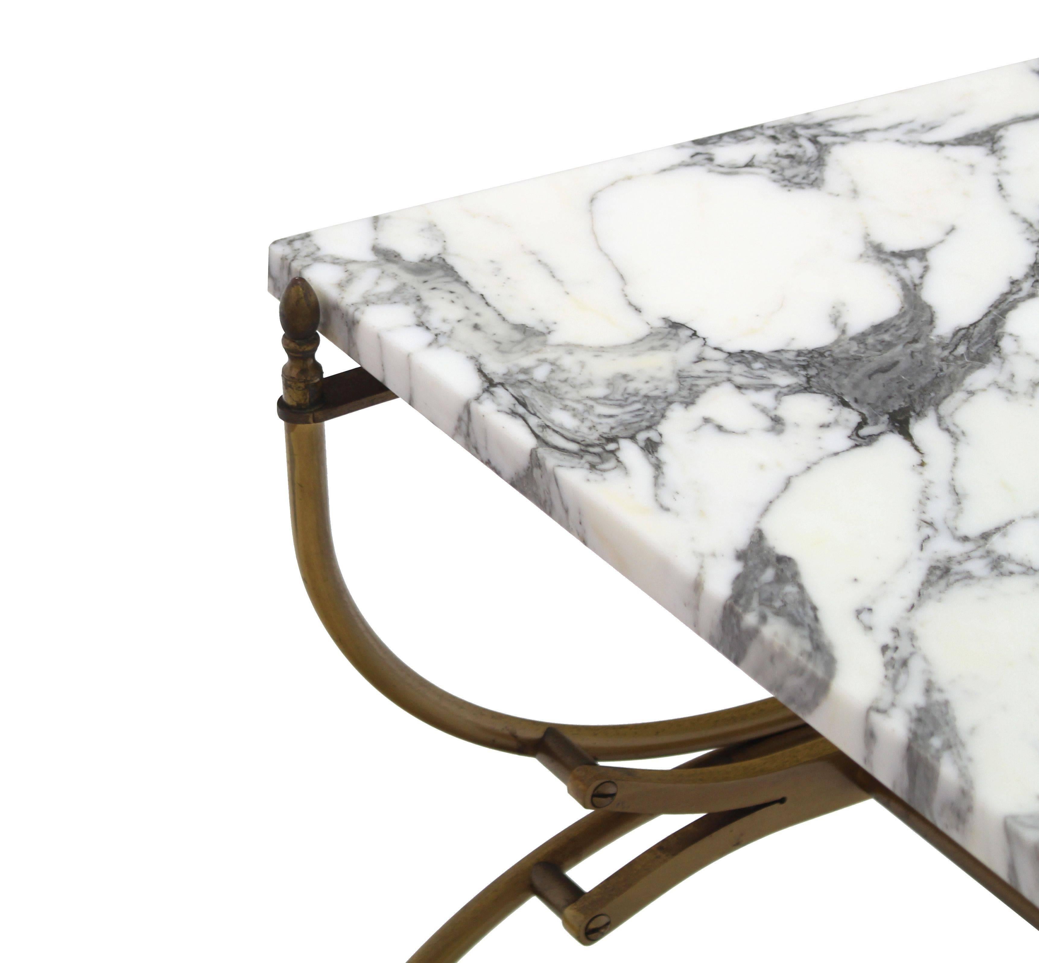 Polished Solid Brass Marble Top Arch Shape Legs Side Table For Sale