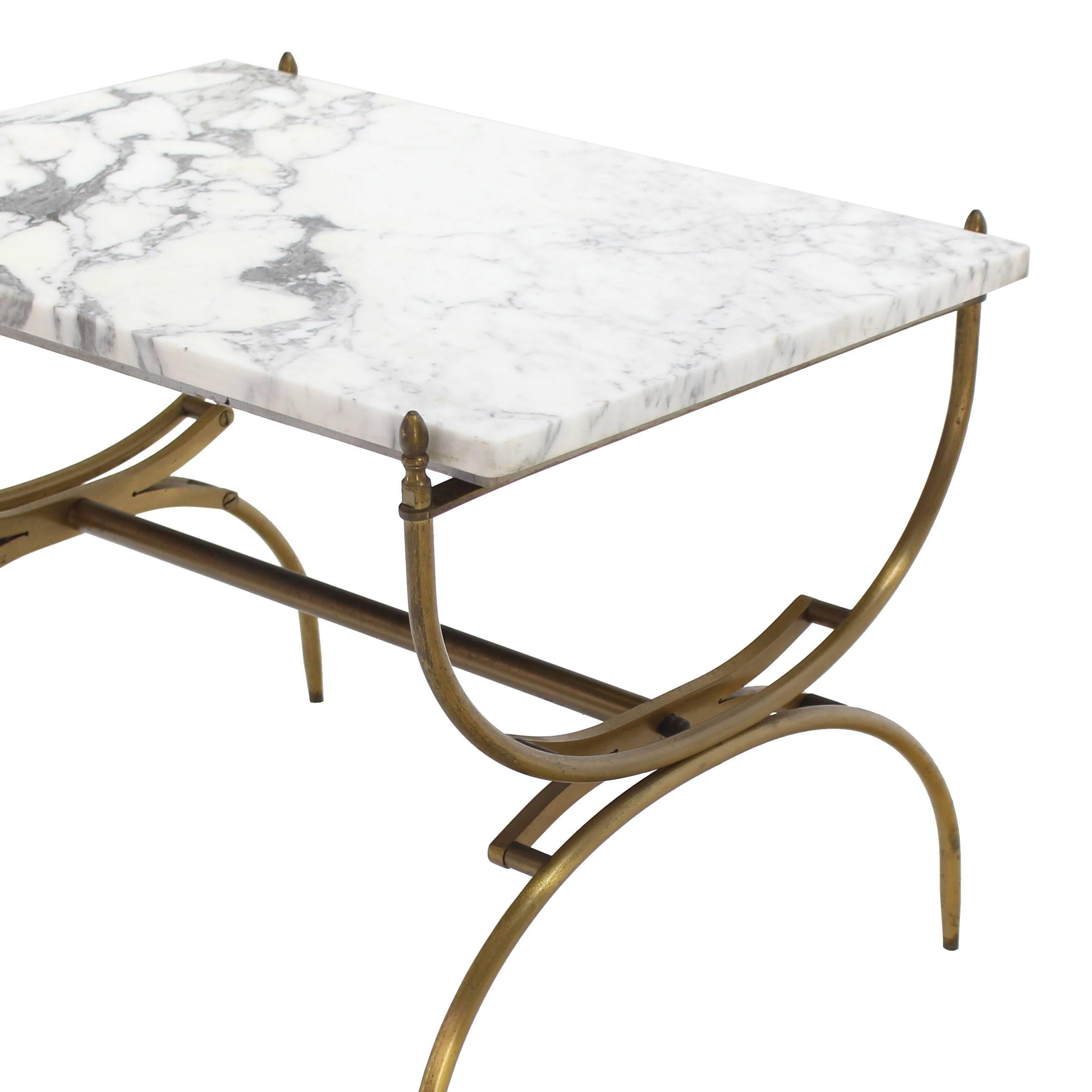 20th Century Solid Brass Marble Top Arch Shape Legs Side Table For Sale