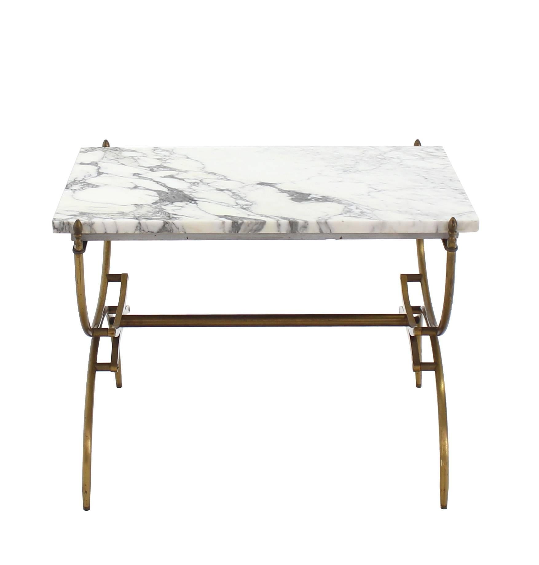 Solid Brass Marble Top Arch Shape Legs Side Table For Sale 1