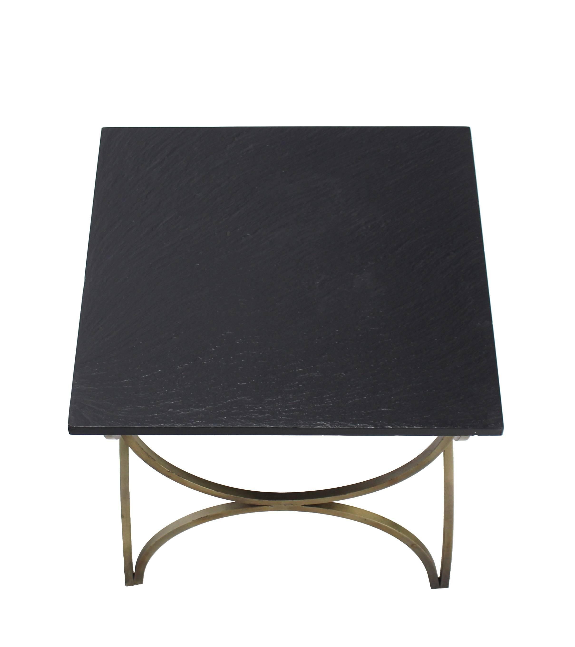 Mid-Century Modern Decorative Slate Top Square Occasional Side Table For Sale