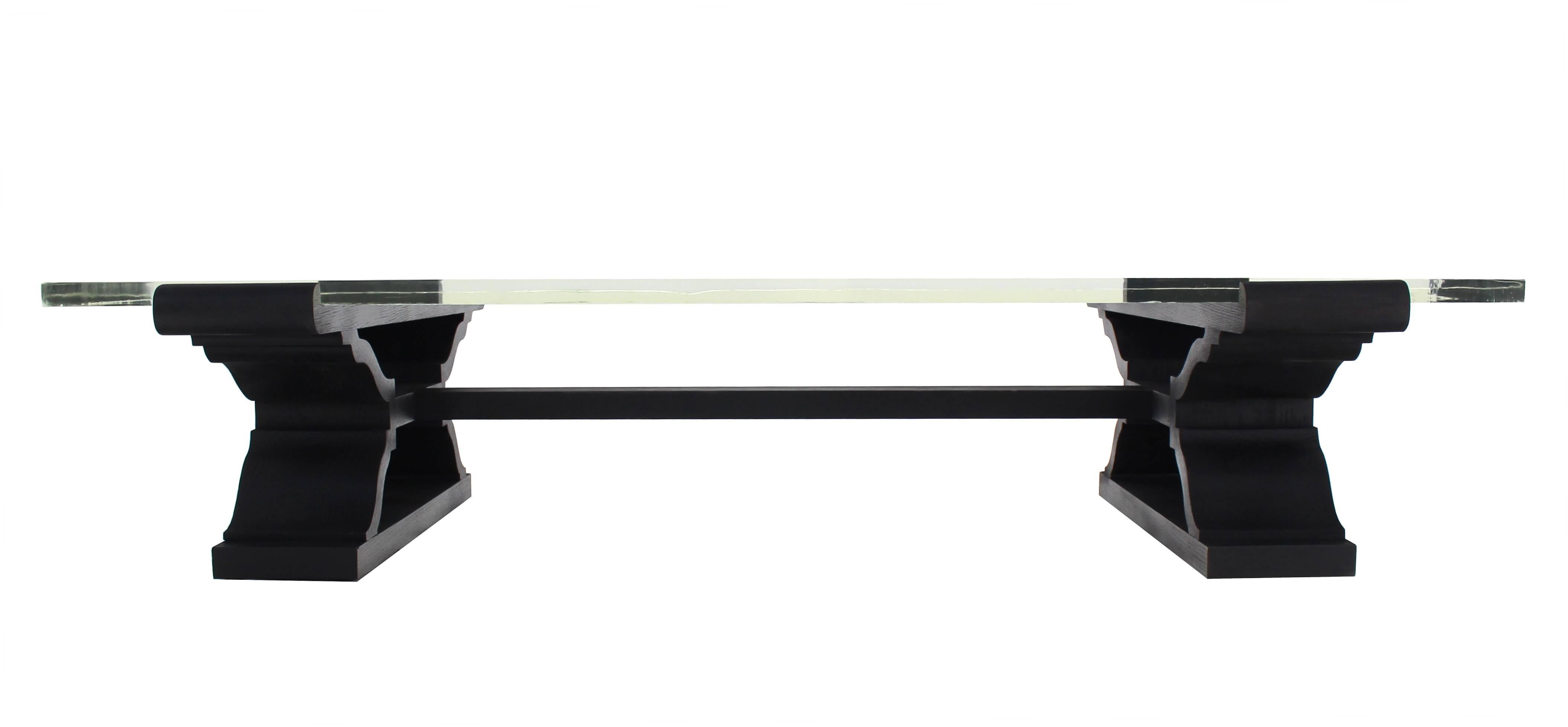 Mid-Century Modern Very Large Heavy Ebonized Base Lucite Top Coffee Table For Sale