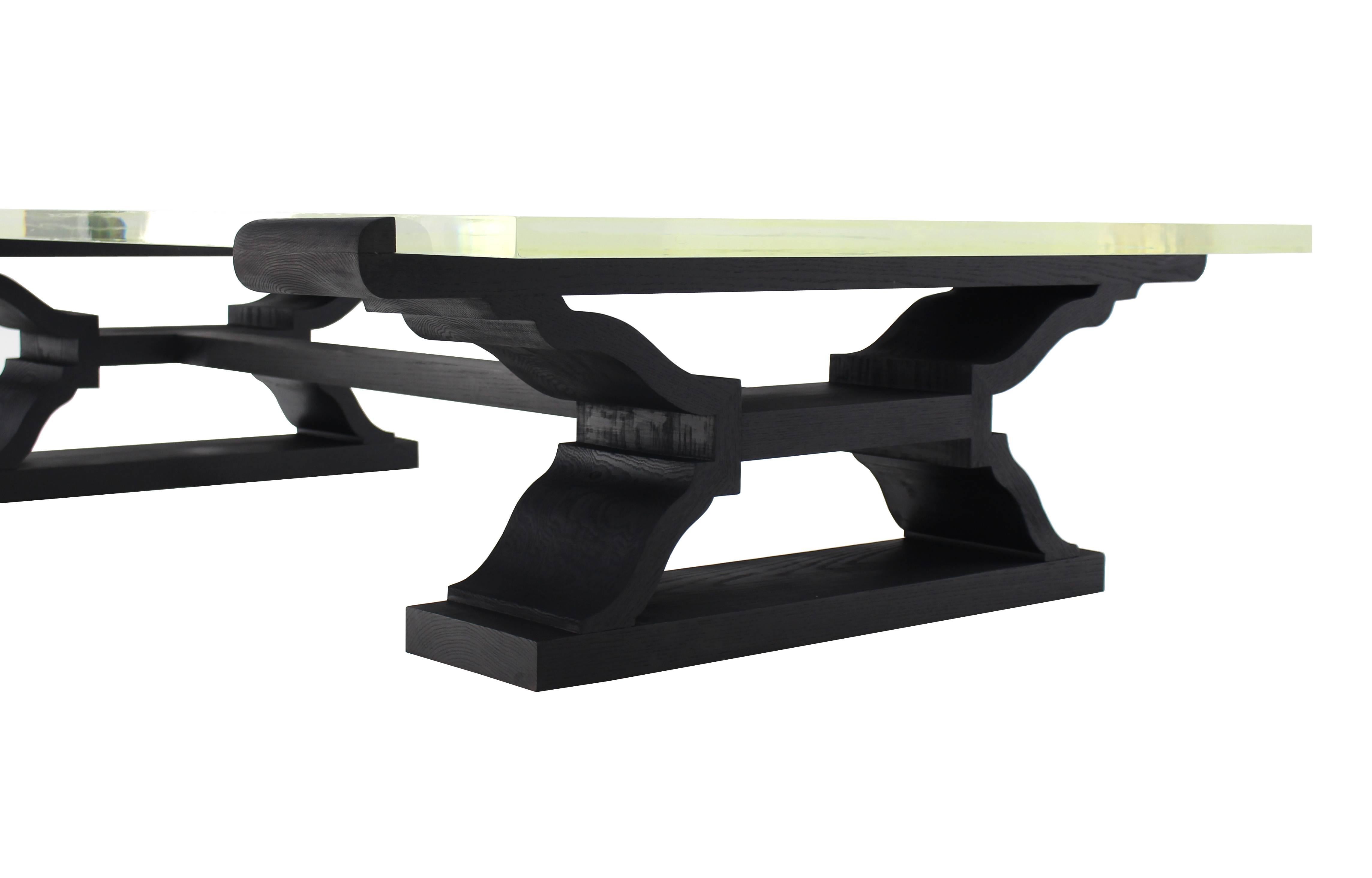 American Very Large Heavy Ebonized Base Lucite Top Coffee Table For Sale