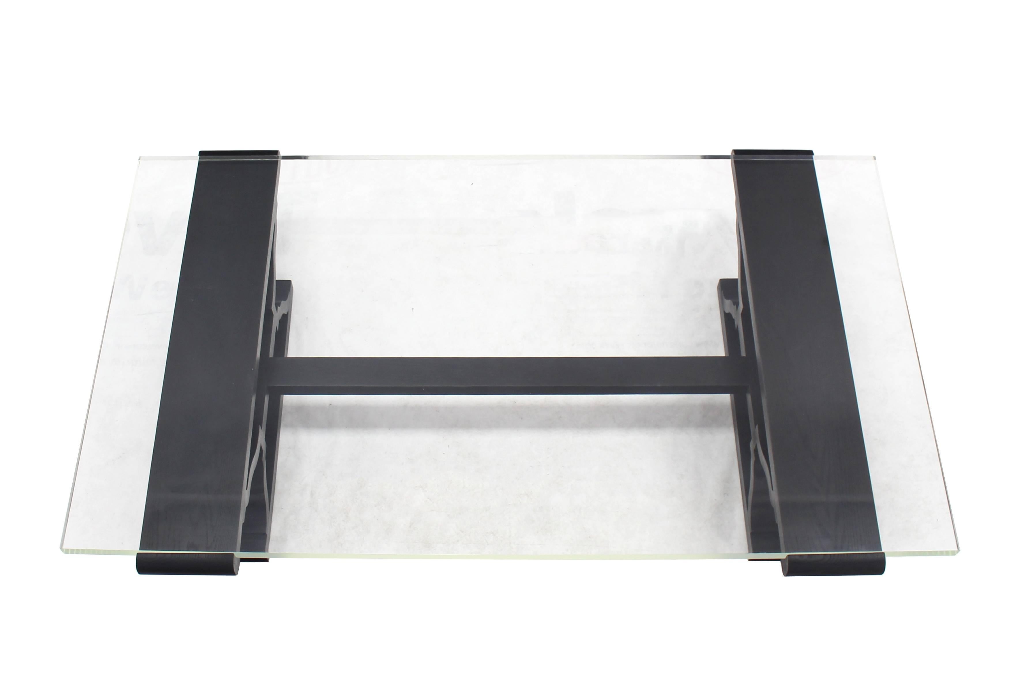 Very Large Heavy Ebonized Base Lucite Top Coffee Table For Sale 2