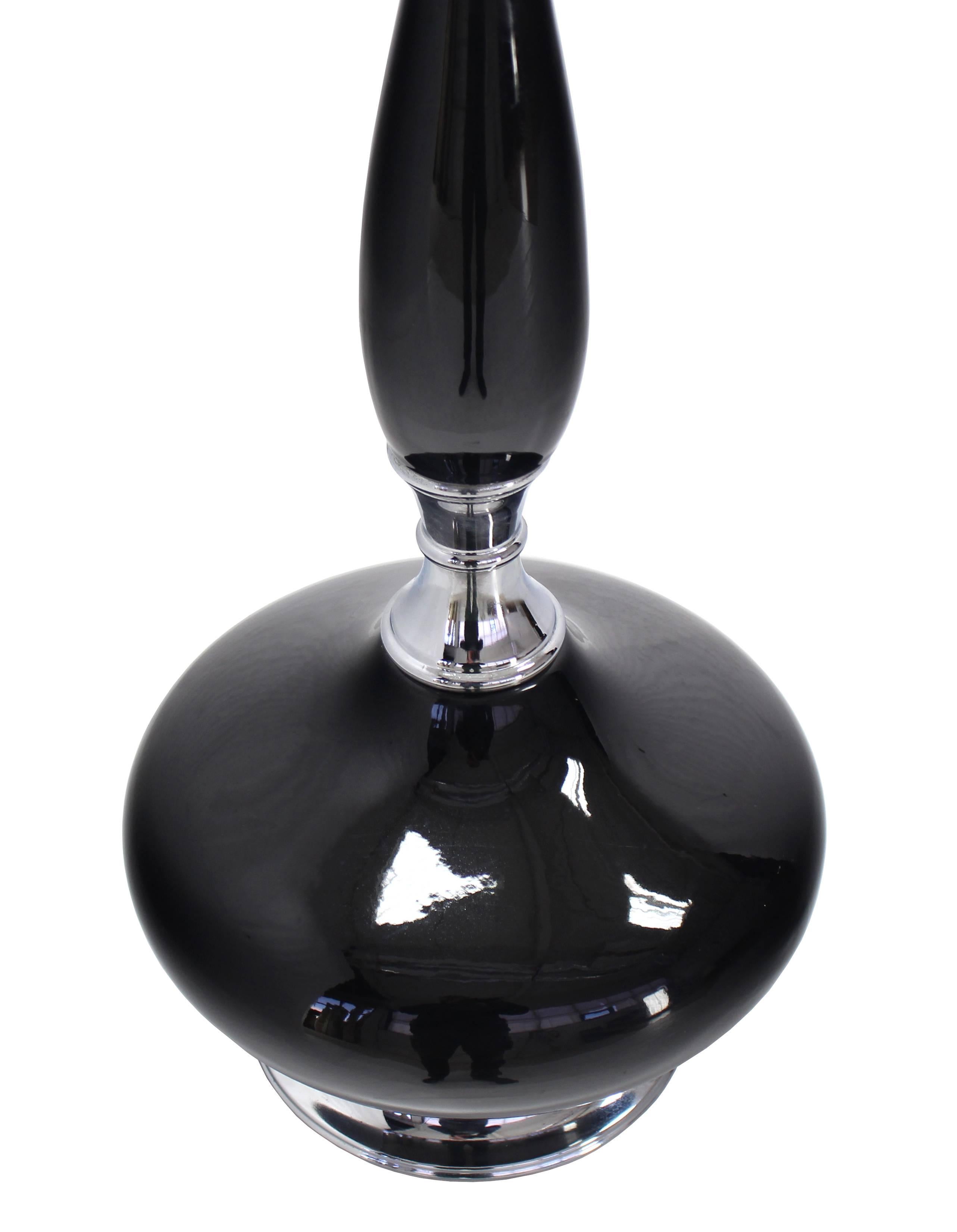 Black Pottery and Chrome Fenial Shape Table Lamp For Sale 1