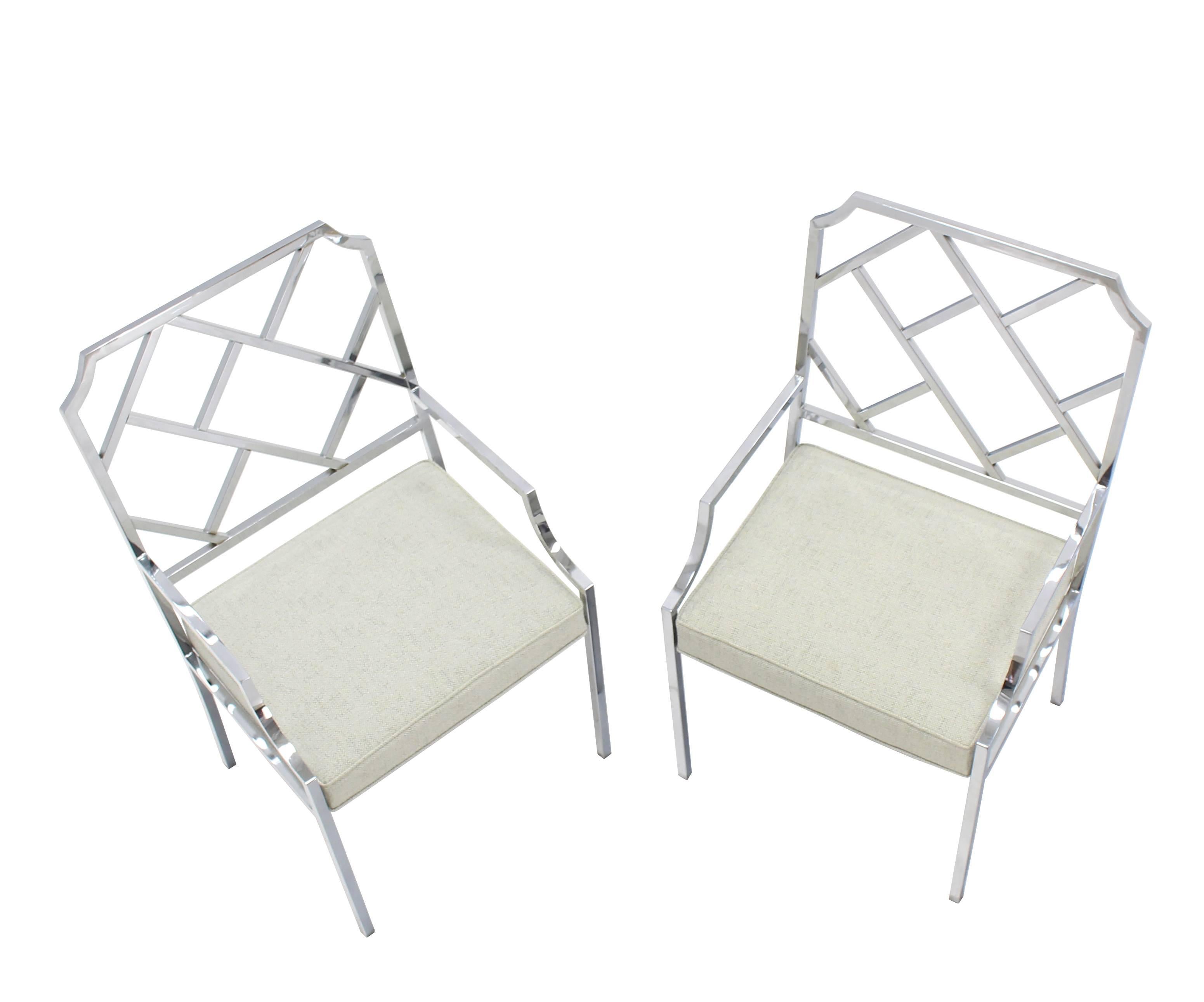 American New Upholstery Pair of Chrome Wide Ladder Back Chrome Chairs For Sale