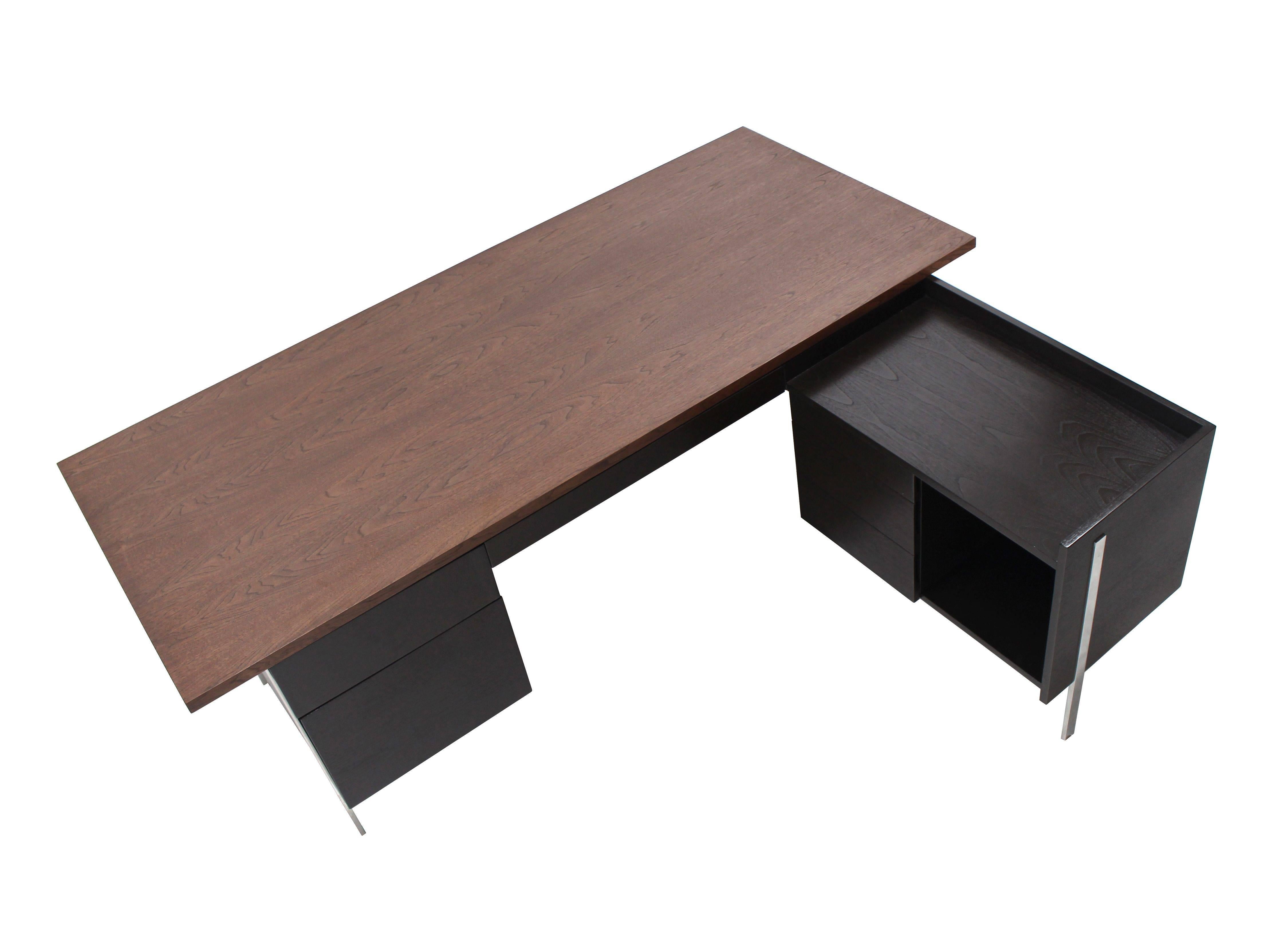 Ebonized Large L Shape Walnut Desk with Return by Harvey Probber For Sale