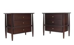 Pair of Walnut Nightstands with Brass Pulls