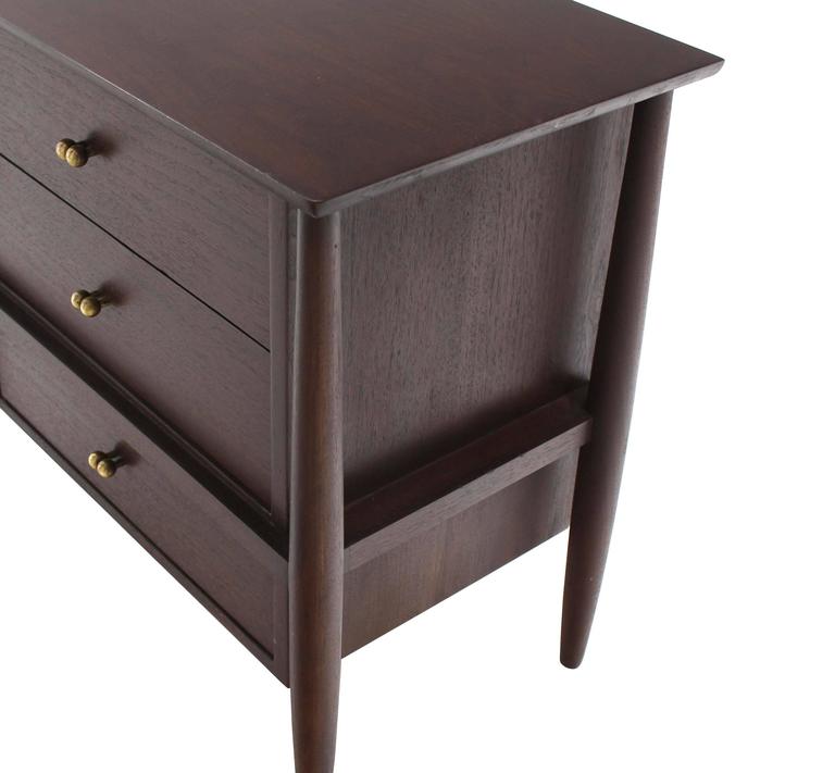 Pair of Walnut Nightstands with Brass Pulls at 1stDibs