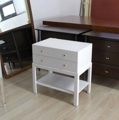 White Lacquer Diamond Shape Brass Dimond Pulls Two Drawer Nightstand