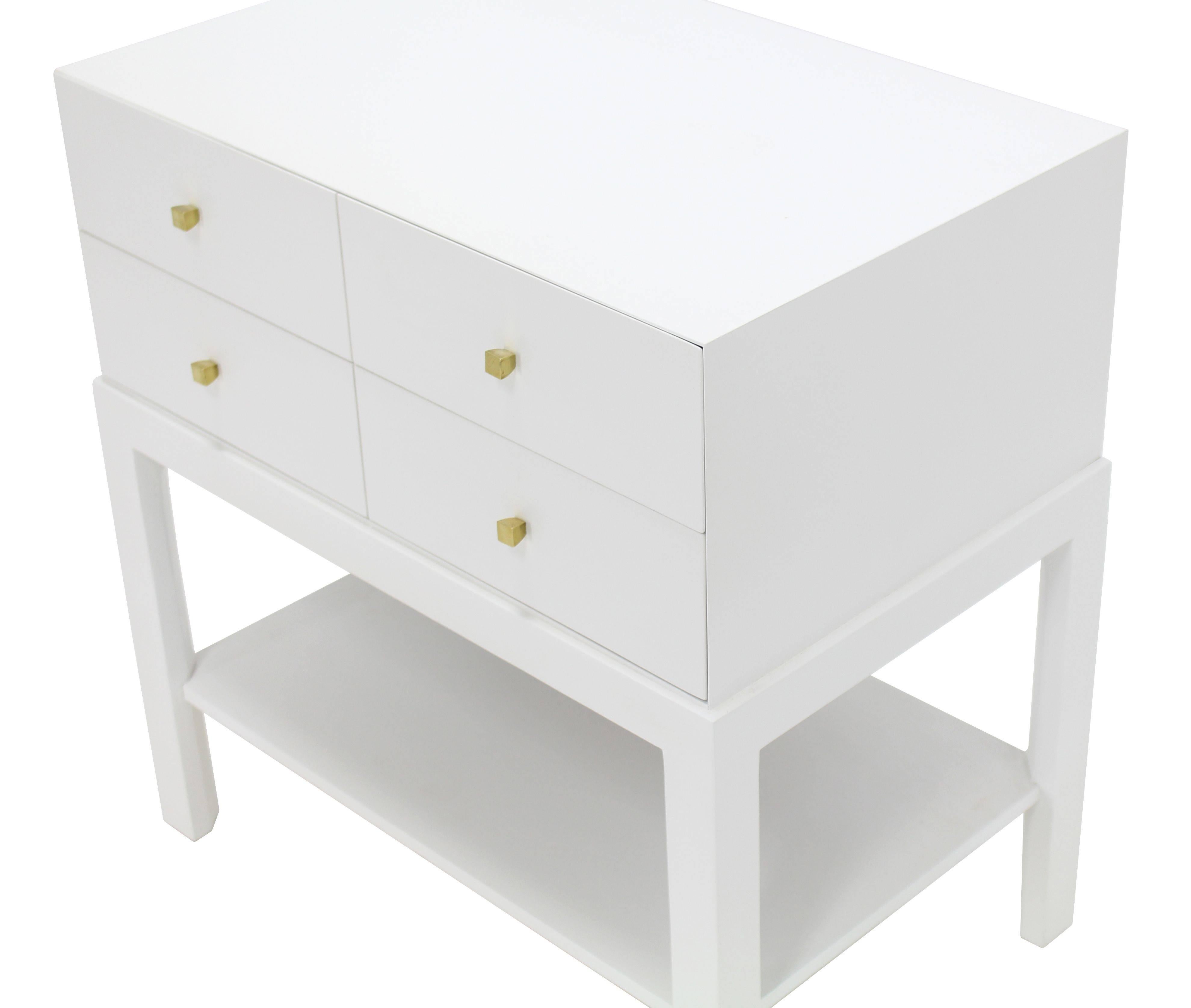 White Lacquer Diamond Shape Brass Dimond Pulls Two Drawer Nightstand In Excellent Condition For Sale In Rockaway, NJ