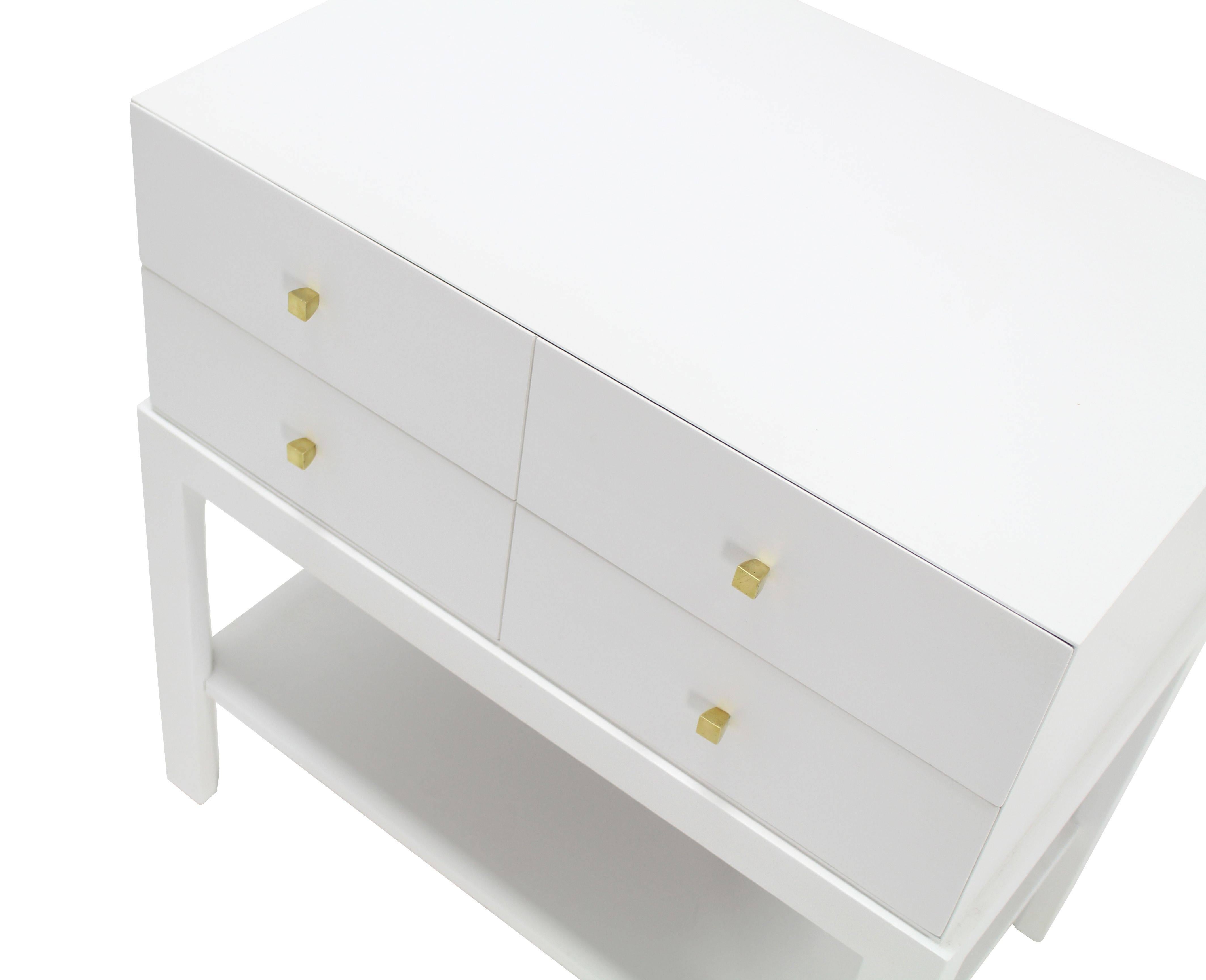 White Lacquer Diamond Shape Brass Dimond Pulls Two Drawer Nightstand For Sale 1
